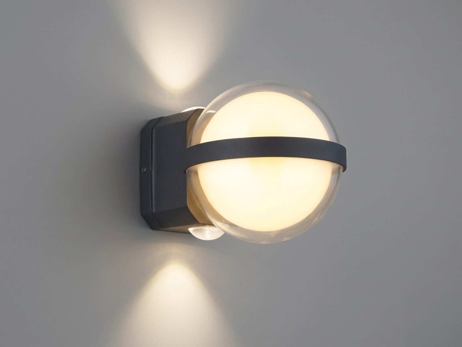 GLOBO LIGHTING LED Außen-Wandleuchte 2er Set Kugel Aluminium Anthrazit H 11cm, LED fest integriert, warmweiß, Klein-e Up and Down Außen-leuchten Hausbeleuchtung Haus-wand & Haustür