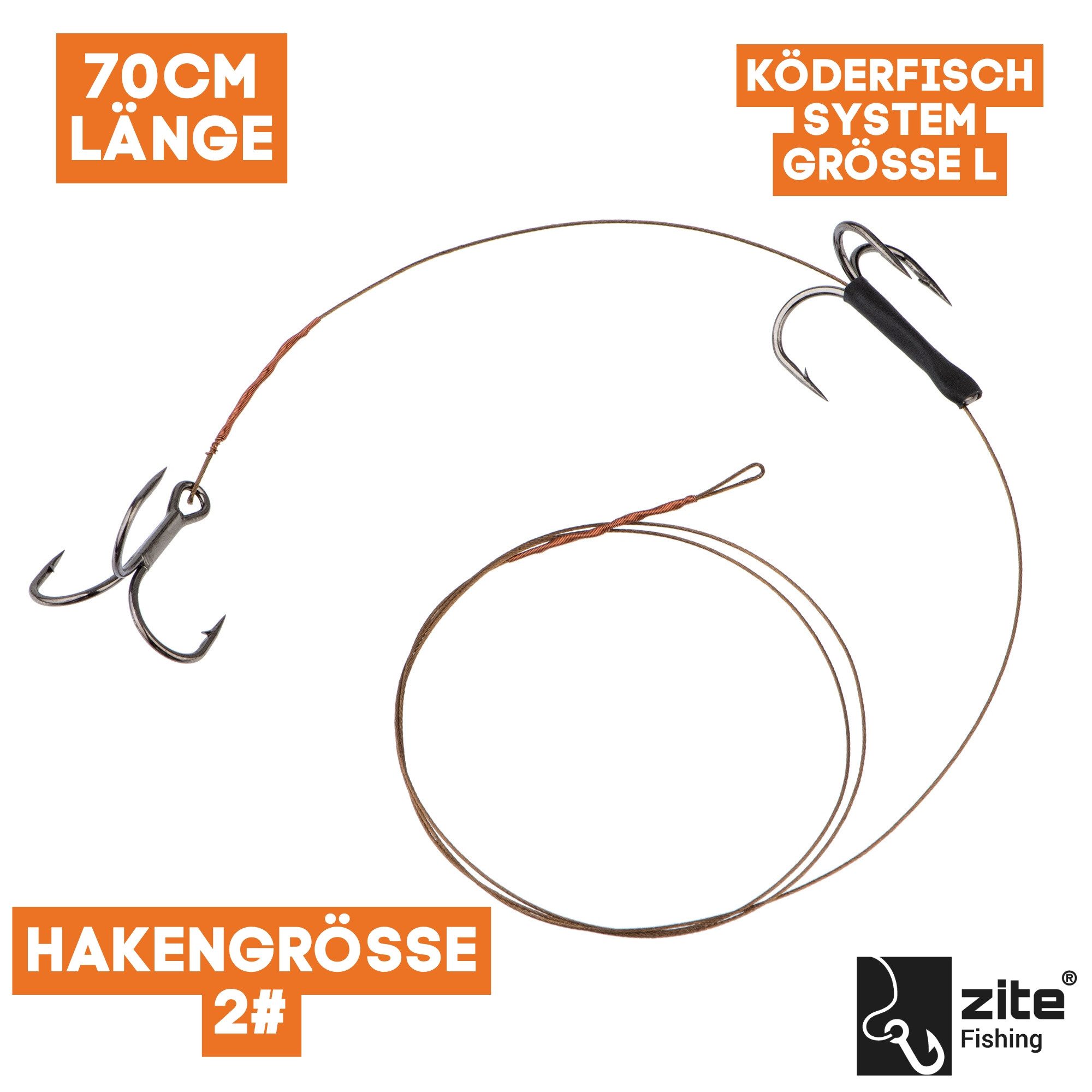 Zite Drillingshaken Köderfischsystem 3 Gr. S, M & L Justierbar Hecht-Angeln Fertigmontage