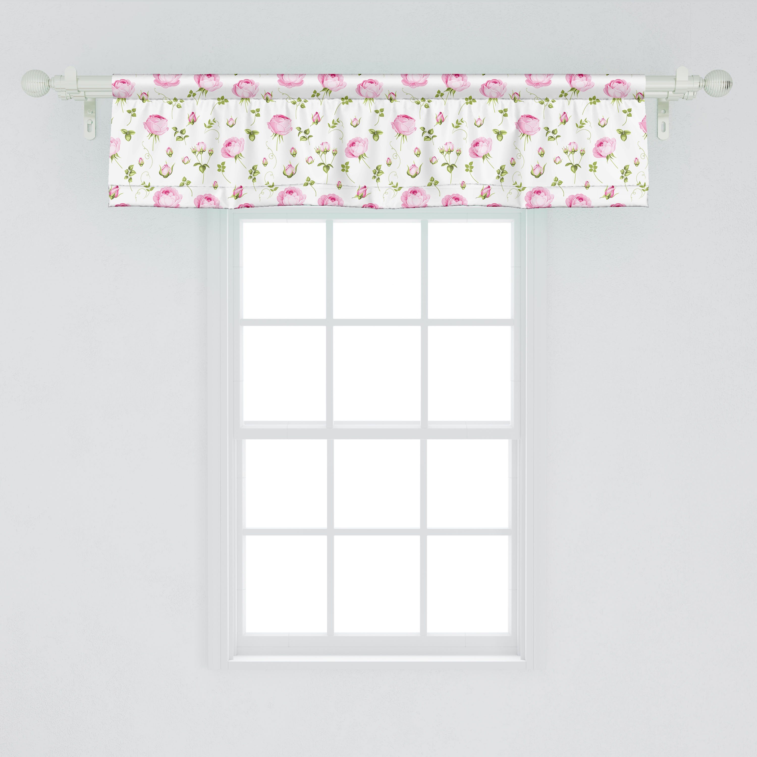 Scheibengardine Vorhang Volant für Blumen Rose-Weinlese Küche mit Schlafzimmer Abakuhaus, Blühende Microfaser, Dekor Stangentasche