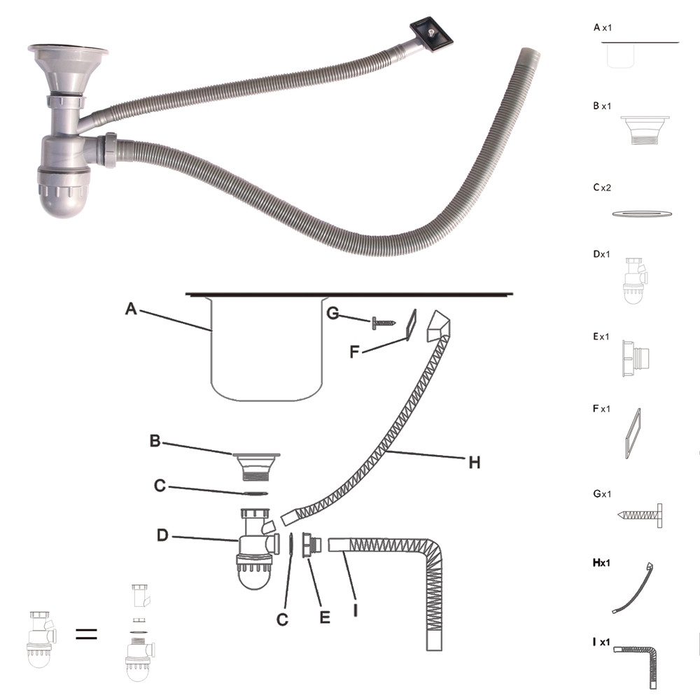 Mucola stainless steel sink 60x50cm, built-in rectangular sink with drainer, kitchen sink, rectangular, 60/50 cm, (piece), anti-condensation coating