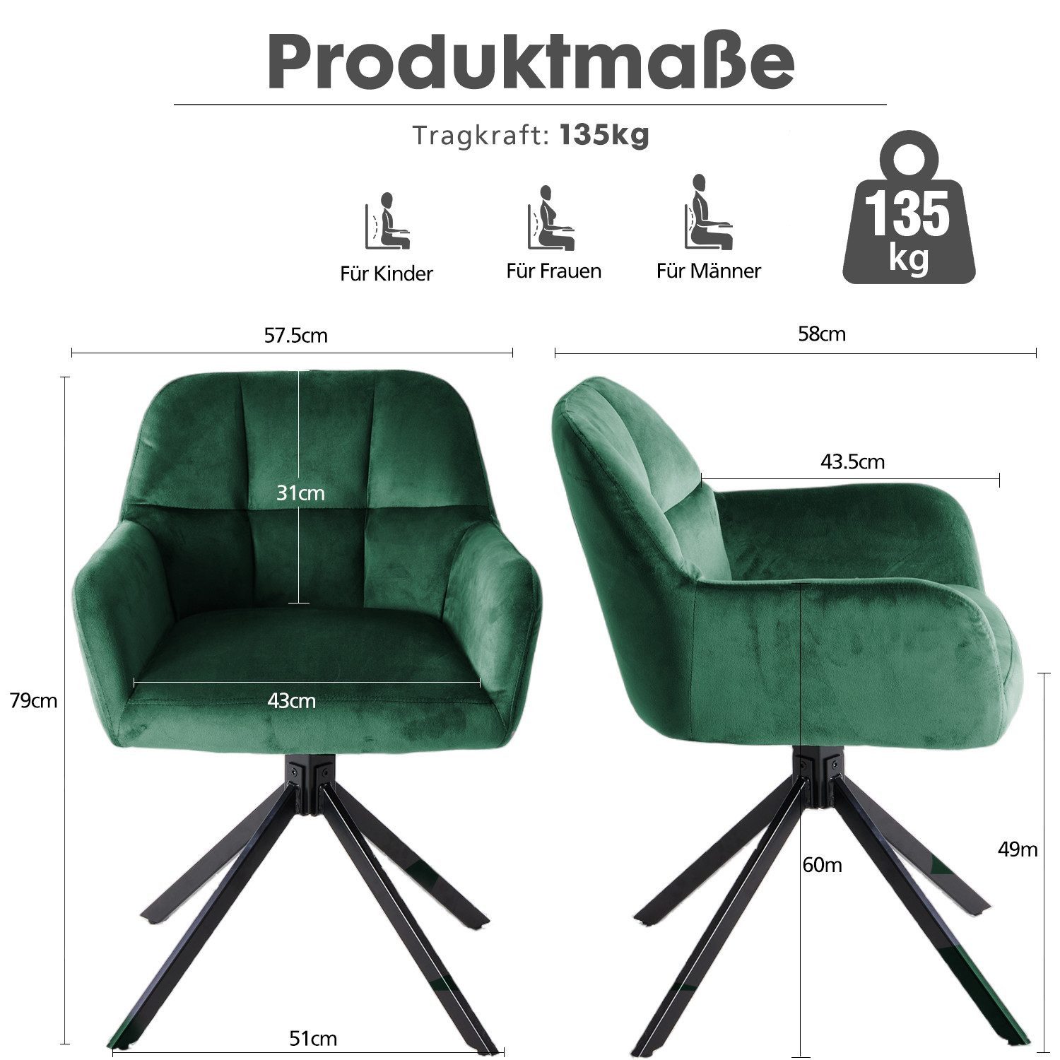 ANYSUN Polsterstuhl Esszimmerstuhl mit Armlehne (2 St), 360° Drehfunktion, günstig online kaufen