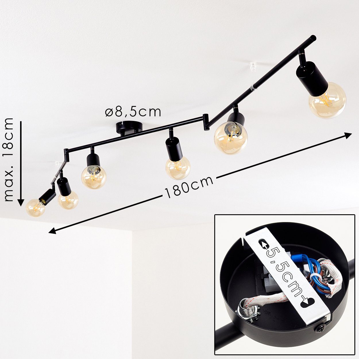 hofstein Deckenleuchte »Agnino« Deckenlampe aus Metall in Schwarz, ohne Leuchtmittel, mit verstellbaren Strahlern, 6xE27, Spot im Retro/Vintage Design – Bild 2 von 5