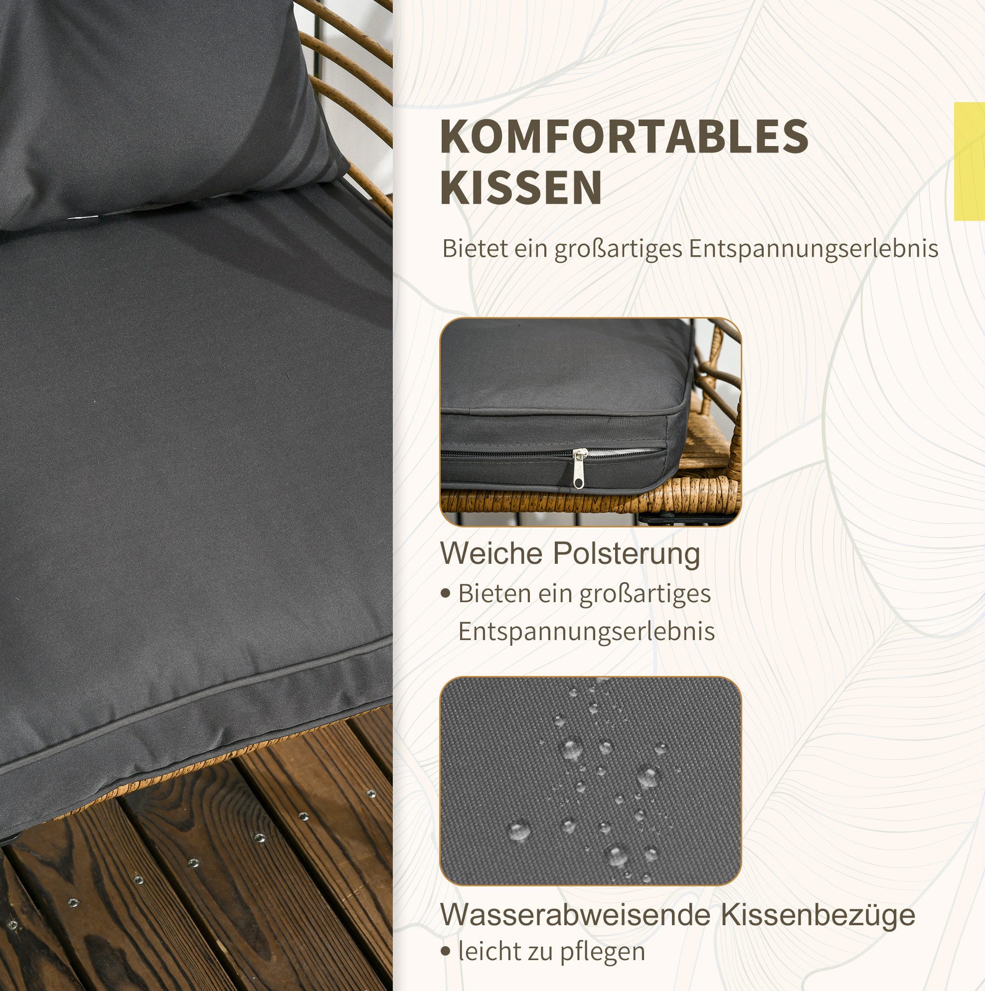 REDOM Sitzgruppe 3-tlg. Rattan Gartenmöbel-Set mit Couchtisch und 2 Stühlen, (Set, 3-tlg., Sitzgruppe für Balkon oder Terrasse, inklusive Kissen), Bistro-Set in Sand und Dunkelgrau, wetterfestes Material