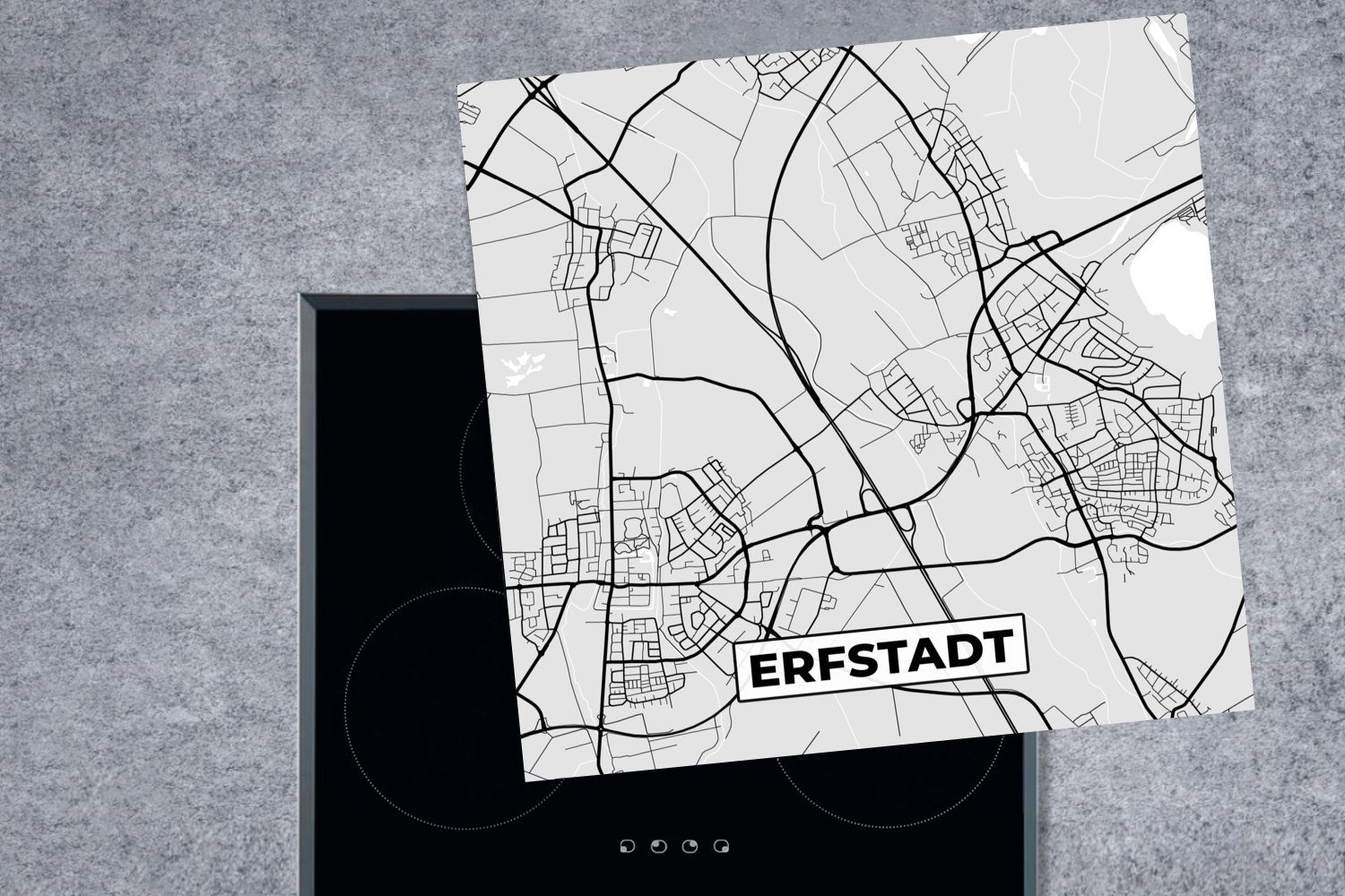 - für MuchoWow Erfstadt - Stadtplan Karte, Deutschland (1 - cm, - Karte Vinyl, tlg), Herdblende-/Abdeckplatte Arbeitsplatte küche Ceranfeldabdeckung, 78x78