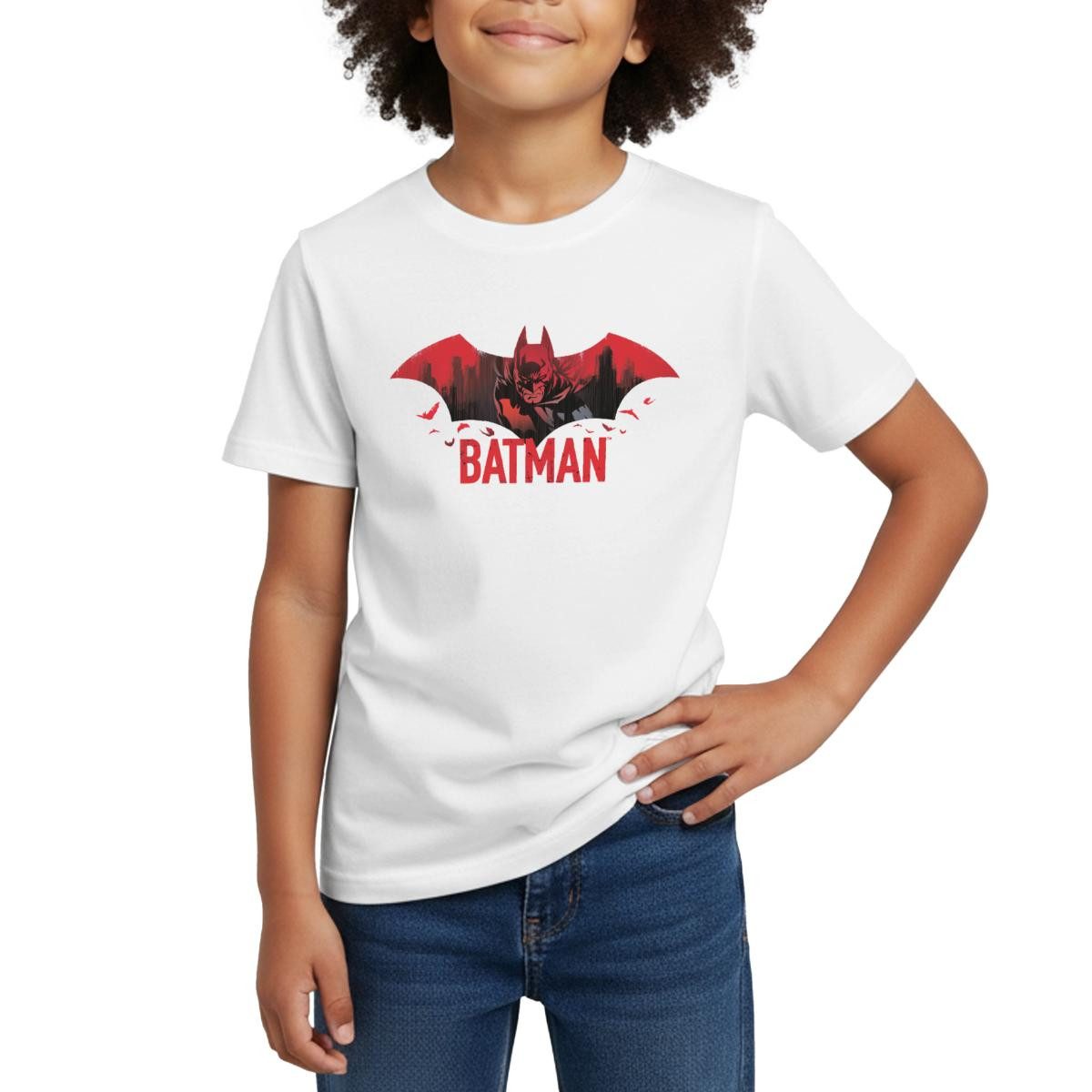Spreadshirt T-Shirt Batman Mit Fledermäusen Und Rotem Batman-Logo Kinder T-Shirt (1-tlg)