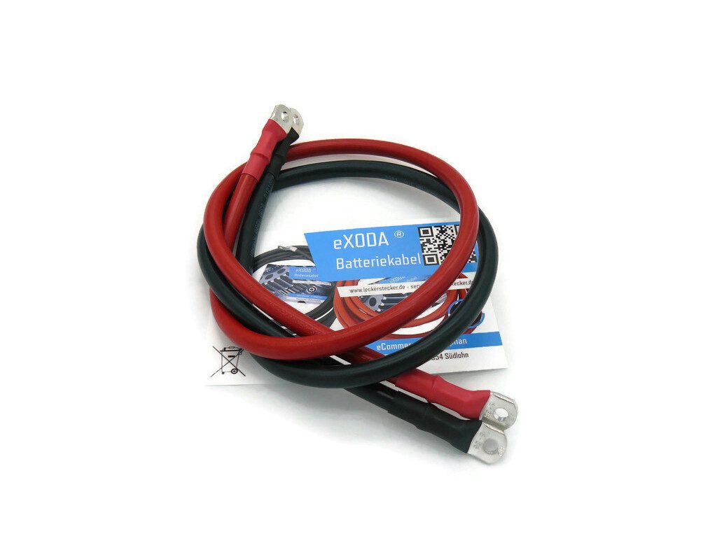eXODA Kabel Set 35 mm² 75cm Schrumpfschlauch Kabelschuhen M6 Rot Schwarz Batteriekabel, Rot, Kabelschuh fertig verpresst (75 cm), 99% Kupfer, mit Schrumpschlauch