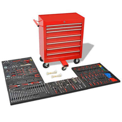 vidaXL Werkzeugbox Werkstattwagen mit 1125 Werkzeugen Stahl Rot