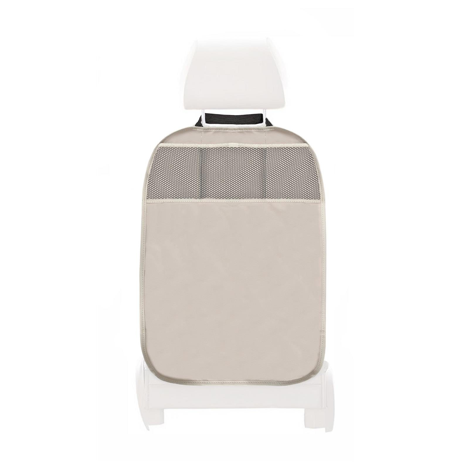 L & P Car Design Auto-Rückenlehnentasche Rückenlehnenschutz Sitzschoner aus  Kunstleder in beige Kinder (1 Stück), mit 3 Taschen