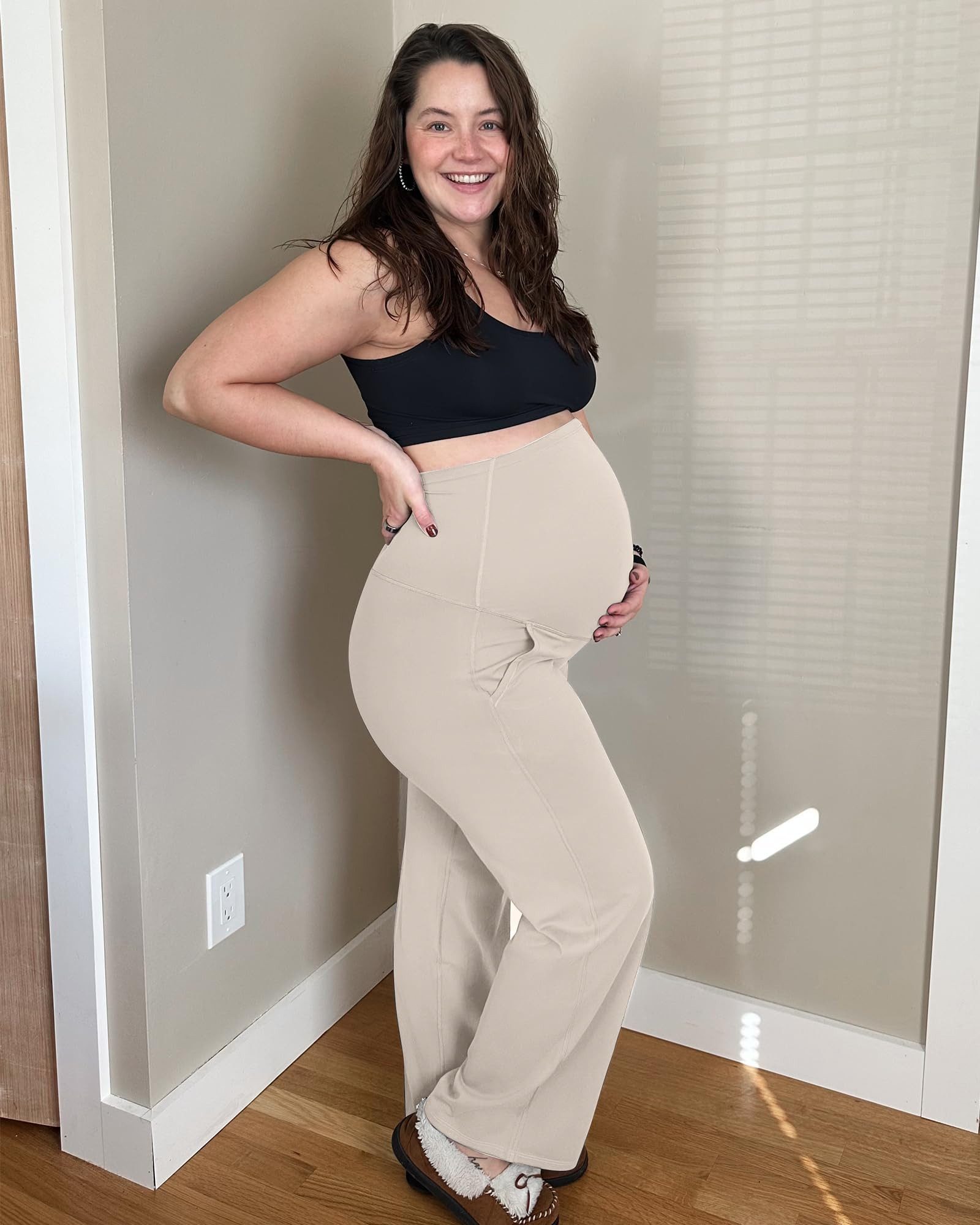 G4Free Umstandshose Damen Umstandshose Jogginghosen Slim Fit Yogahose Arbeitshosen Dehnbare Lounge-Hose mit weitem Bein und Taschen