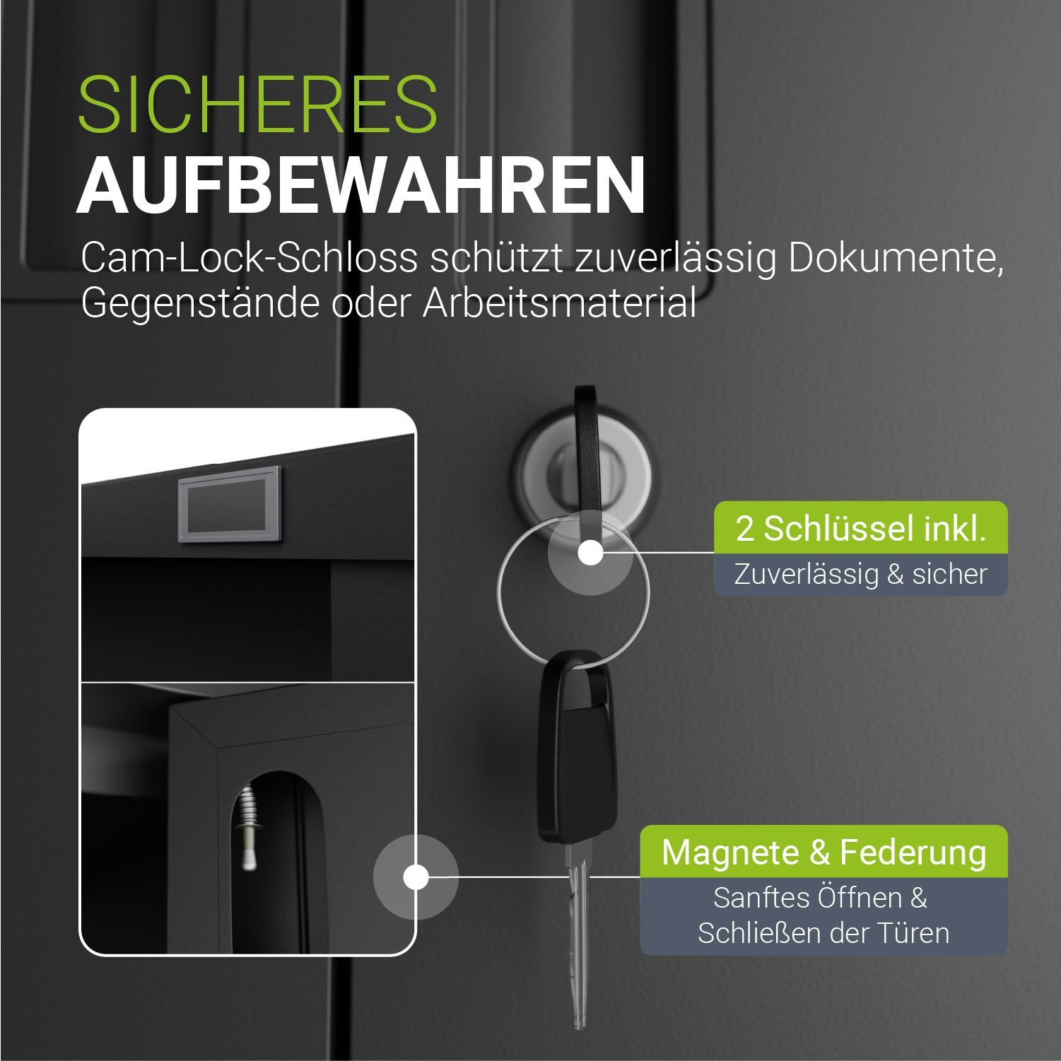 Juskys Aktenschrank abschließbarer Metallschrank, 2 Schlüssel, 3 Einlegeböden für je 45kg