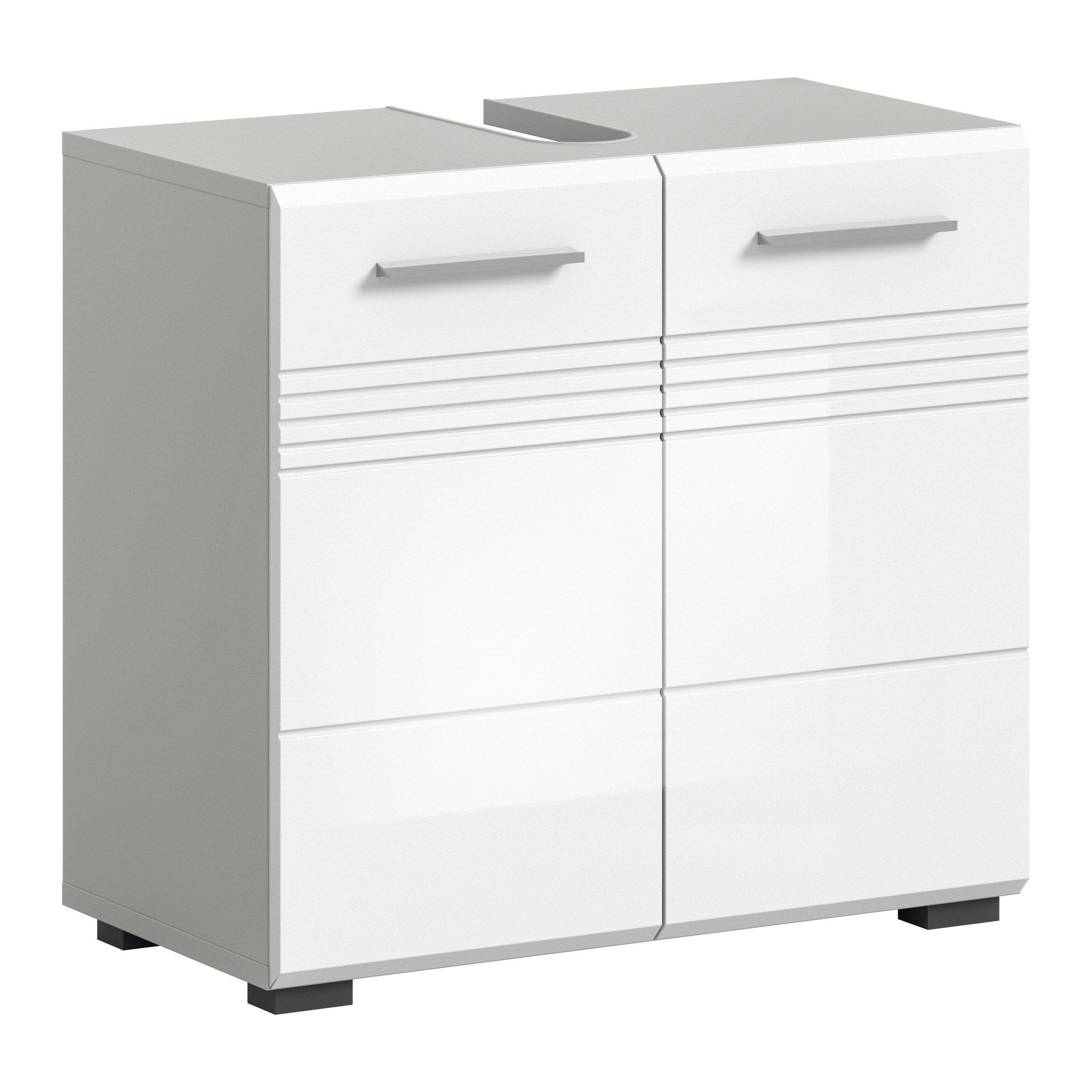 Waschbeckenunterschrank in Hellgrau / Weiß Hochglanz - 60x56x32cm (BxHxT)