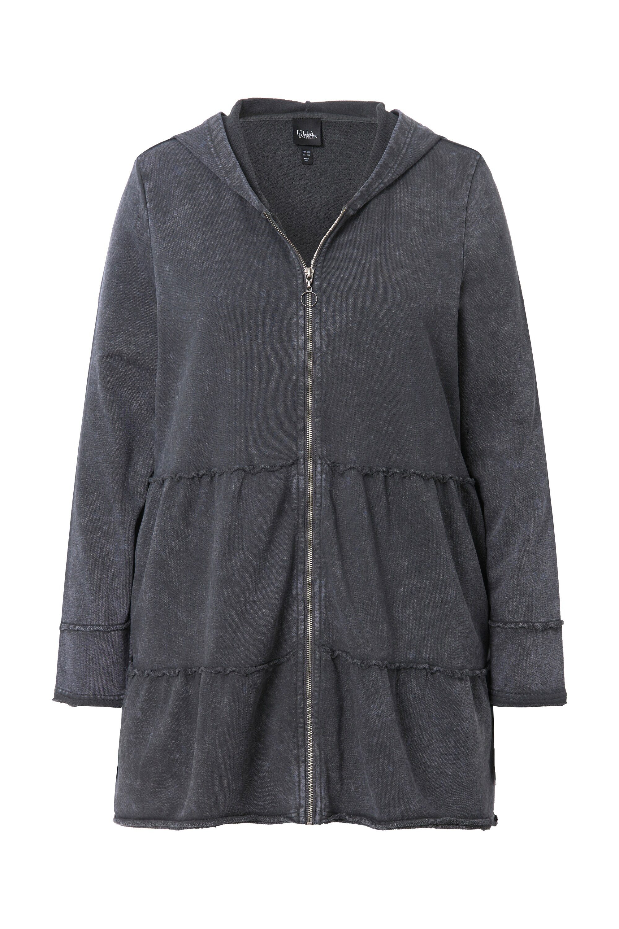 Ulla Popken Sweatjacke Long-Hoodiejacke Vintage-Look A-Linie Kapuze günstig online kaufen