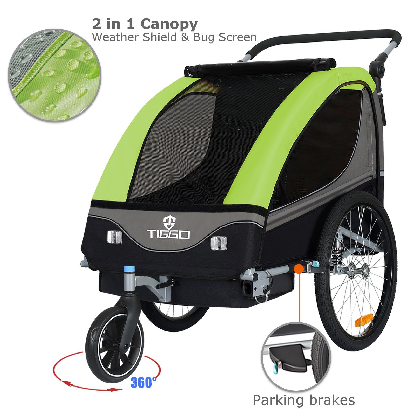 TIGGO Fahrradkinderanhänger Kinderanhänger 2 in 1 Kinderfahrradanhänger Fahrradanhänger, für 1-2 Kinder inklusive Joggerkit