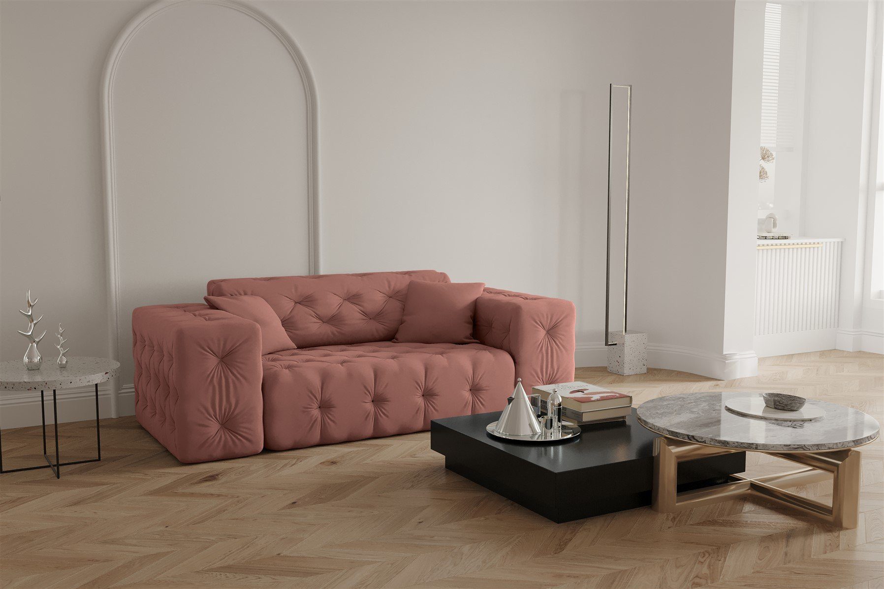 Fun Möbel Sofa Sofa Designersofa CHANTAL 2-Sitzer in Stoff Opera Velvet Koralle