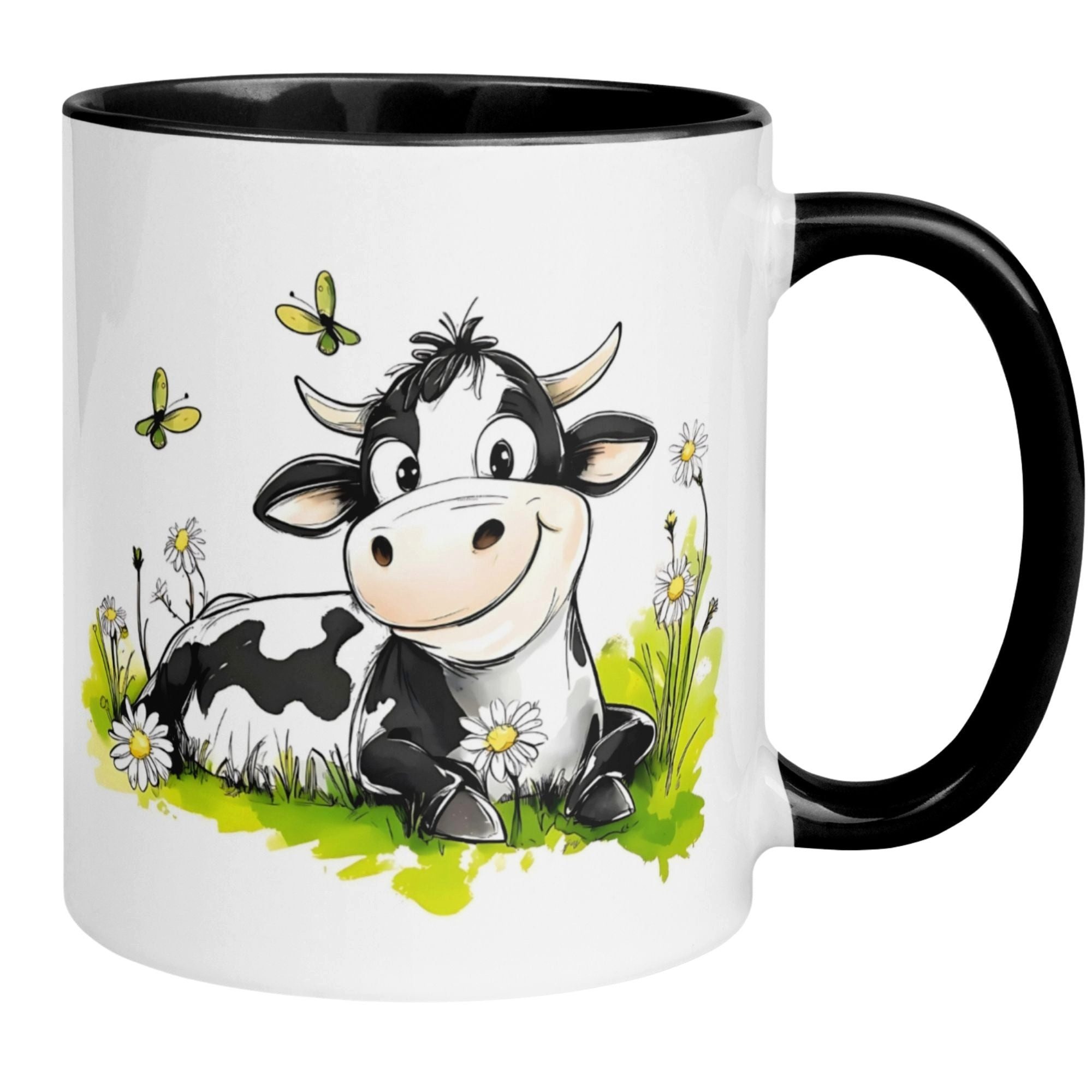 Momentals Tasse Kuh – „Süße Kuh auf der Wiese“ – Geschenk Becher für Landwirte, Gratis Versand · Links-&Rechtshänder · Spülmaschinenfest