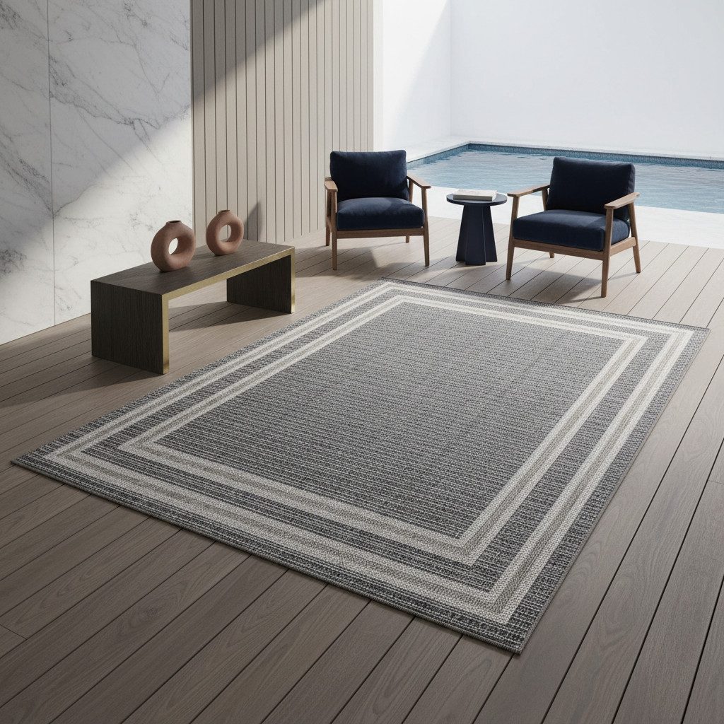 KADIMA DESIGN Outdoorteppich LIRIA Wetterfest UV-Beständig Balkon Waschbar Strapazierfähig, Rechteckig, Höhe: 7 mm, Grau, 60x100 cm, Balkonteppich Robust Waschbar