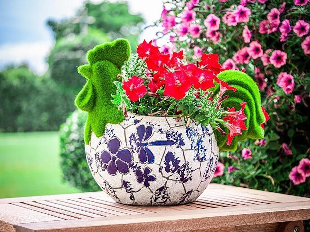 PROREGAL® Blumentopf Hahn Keramik, 34,5x24x30,5cm blaues Ornament, Blumentopf, mit