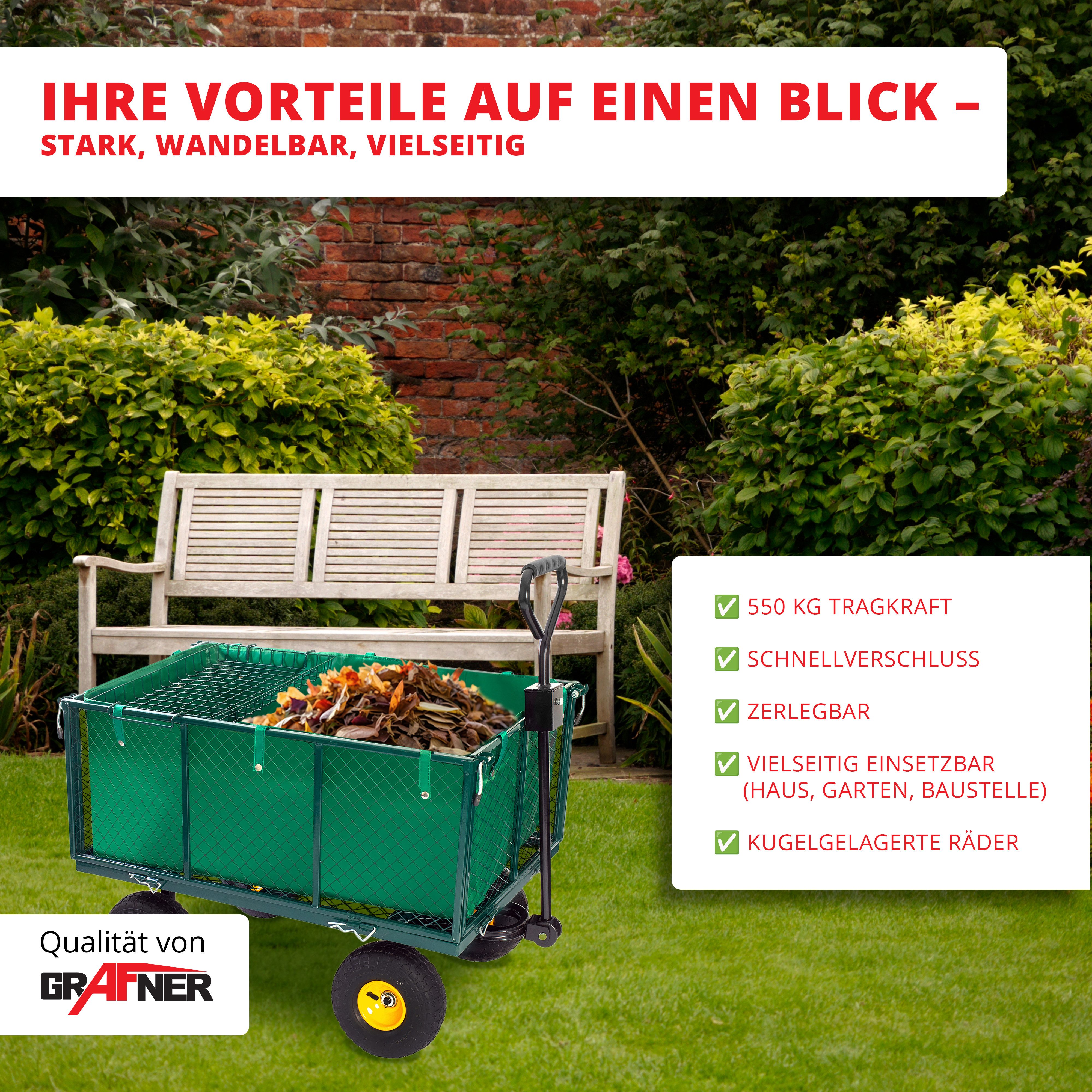 Grafner Transportwagen Gartenwagen Transportwagen 550 kg luftbereift Plane, Tragkraft bis 550 kg