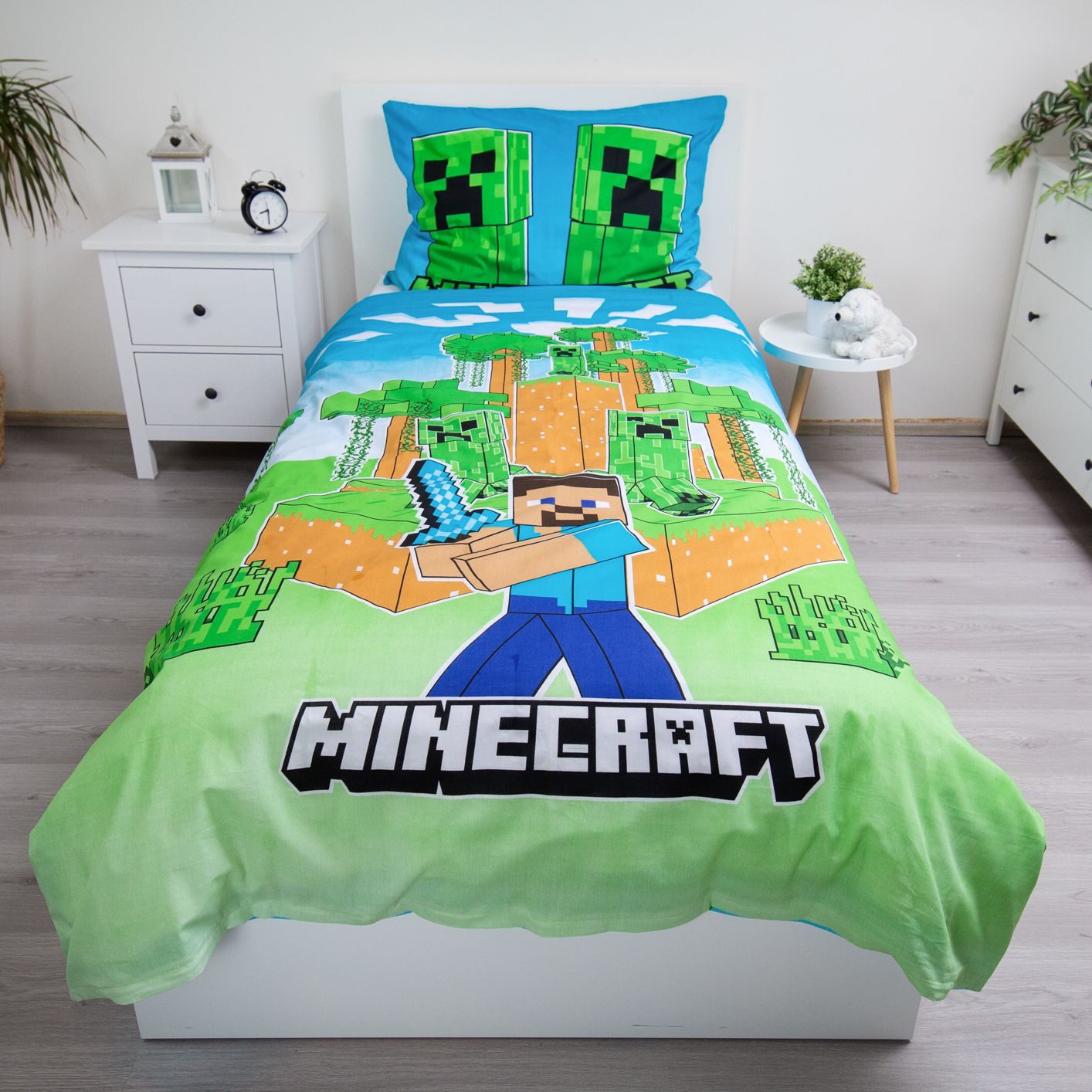 Minecraft Bettwäsche Minecraft leuchtende Wende Bettwäsche Kopfkissen Set135/140x200cm, Baumwolle, 2 teilig, Wendemotiv mit Reißverschluss