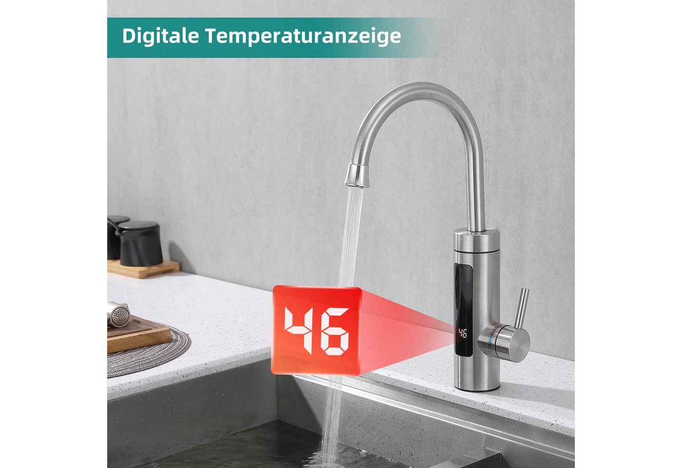 Thumbnail - HOMELIVE Küchenarmatur mit durchlauferhitzer,Spültischarmatur küche,küchenarmatur edelstahl Elektrische Durchlauferhitze...