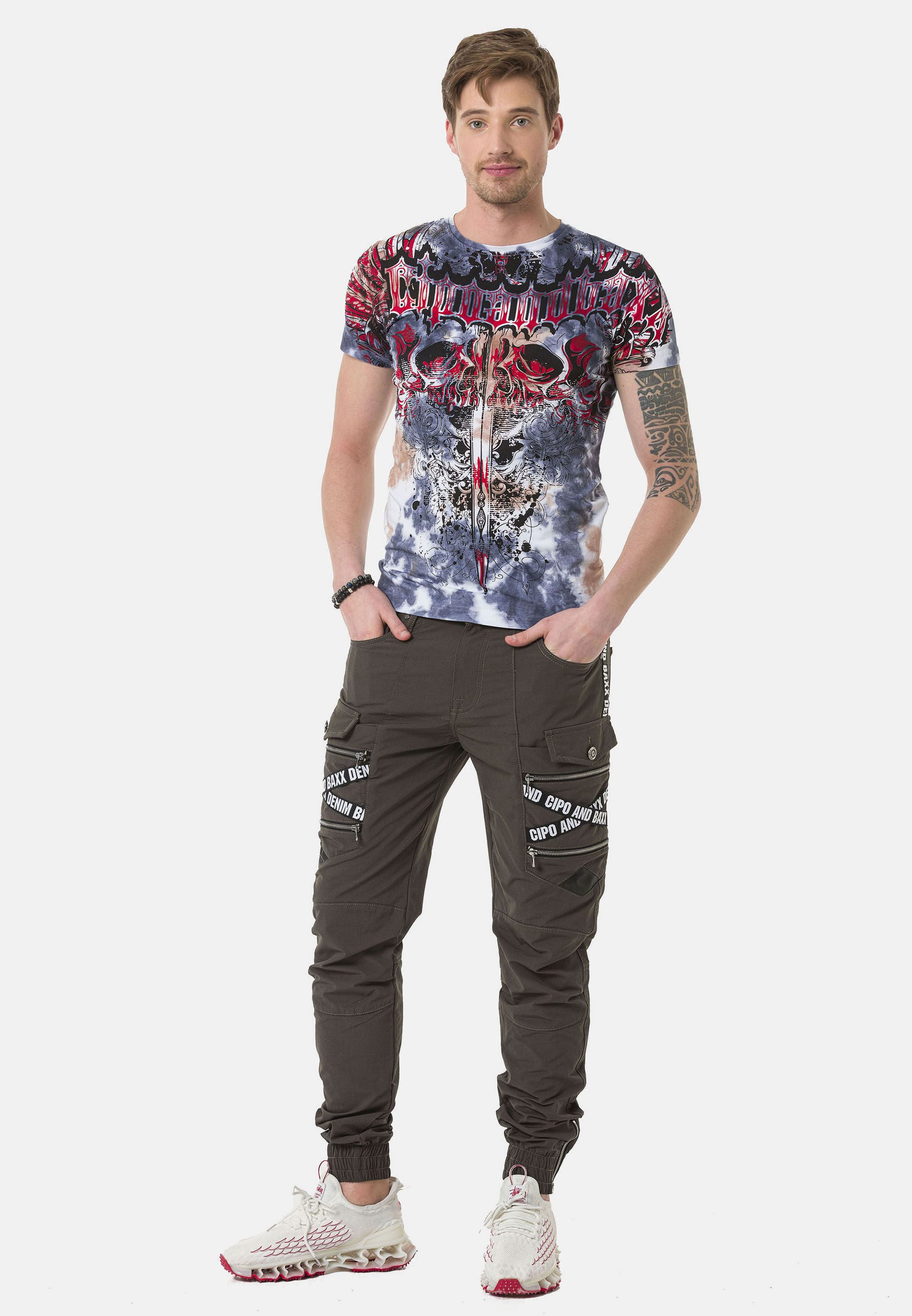 Cipo & Baxx T-Shirt T-Shirt im Batik-Look mit Print