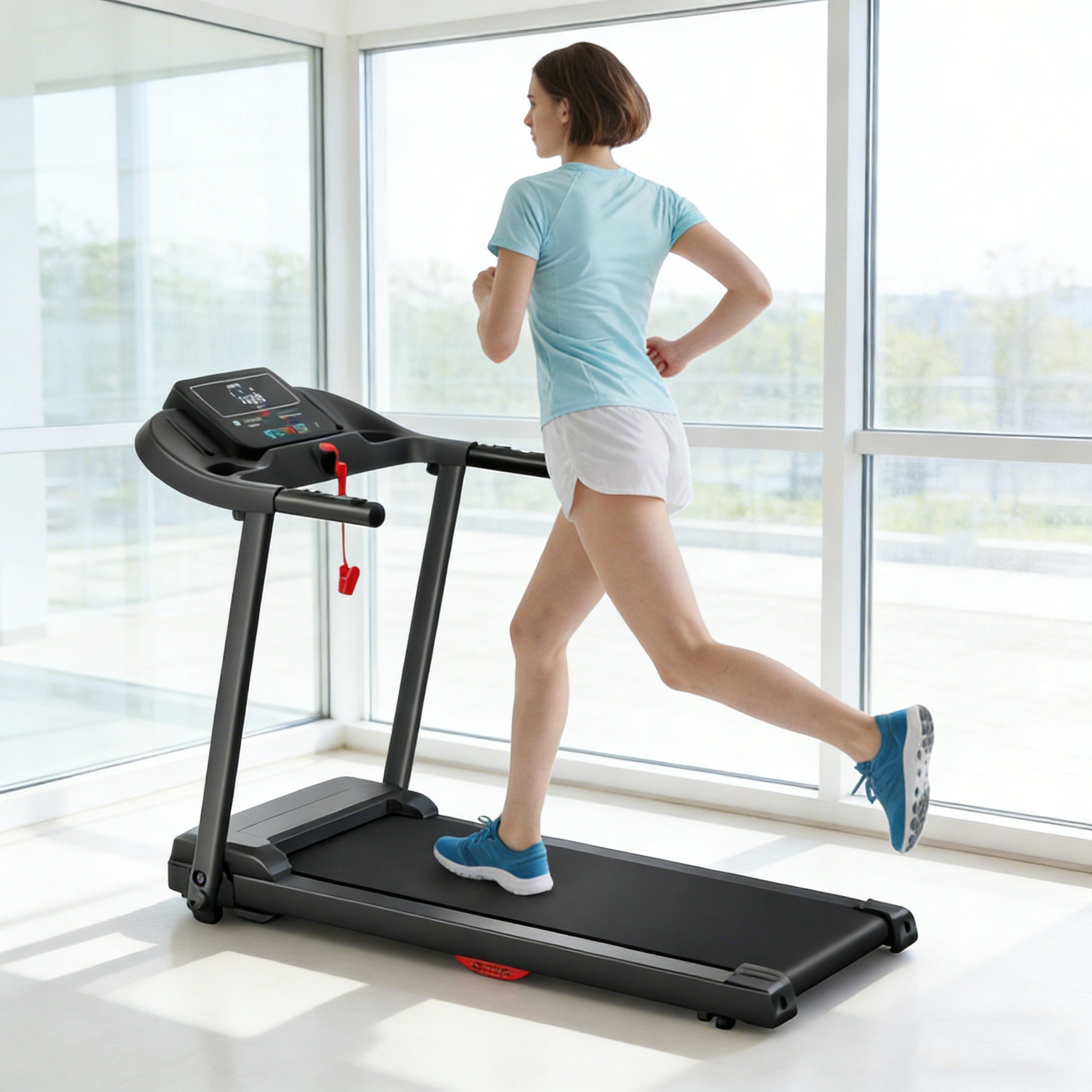 UMAY Laufband für Zuhause (Neigungsverstellung, max. Belastung 136 kg, oppelter Dämpfung, 3 PS, leisem Motor, Lauffläche 102 x 39 cm), Elektrisches Laufband für Zuhause mit LED-Display