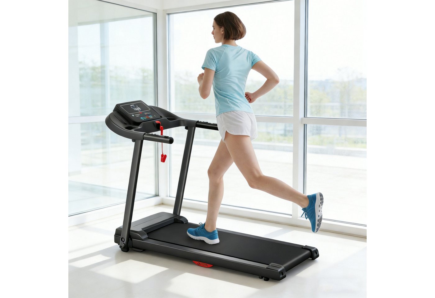 BAYMATE Laufband für Zuhause (Neigungsverstellung, max. Belastung 136 kg, Lauffläche 102 x 39 cm, oppelter Dämpfung, 3 PS, leisem Motor), Elektrisches Laufband für Zuhause mit LED-Display