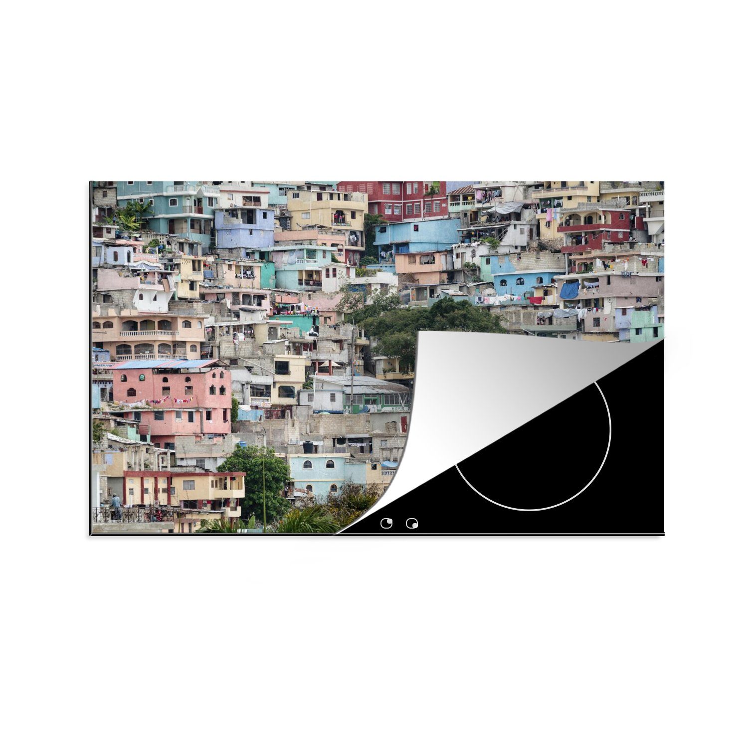 Herdblende-/Abdeckplatte tlg), in 81x52 Vinyl, Ceranfeldabdeckung MuchoWow Stadtteil die Schutz von Induktionskochfeld Port-au-Prince Ein cm, charakteristischer für küche, (1 Haiti,