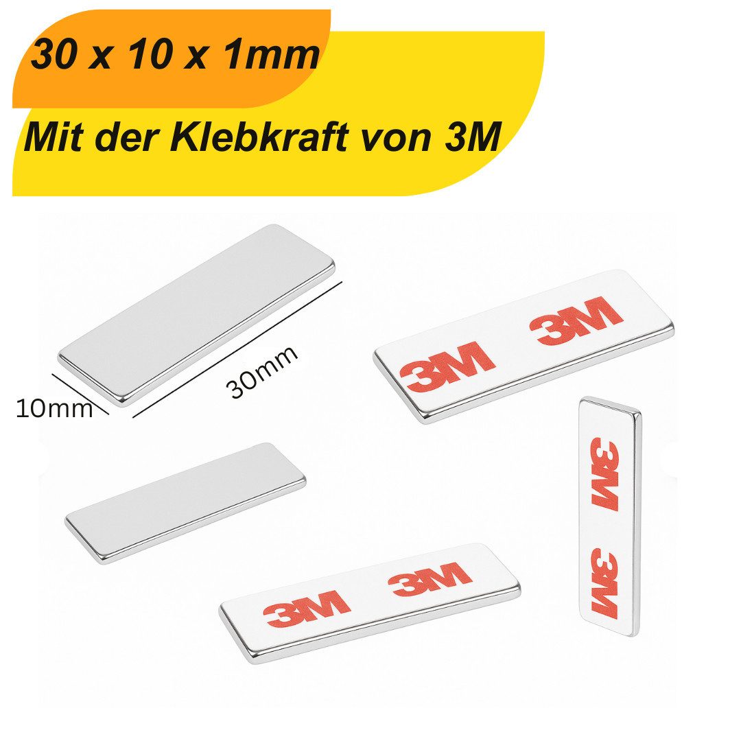 MaajeeKuto Magnet 3M Selbstklebender Neodym-Magnet 30x10x1 mm Superstarker Quadermagnet (2-St)