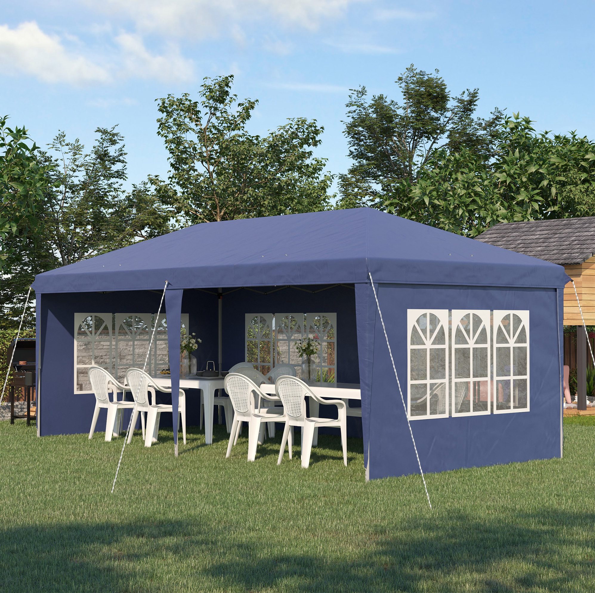OKWISH Pavillon 2,95 x 5,85 m Blau Faltpavillon UV-Schutz Outdoor Garten Event Zelt, mit 4 Seitenteilen, (Oxford Gewebe Stahlrahmen), Partyzelt mit Fenstern & Seitenwänden Gartenzelt Camping Pop Up