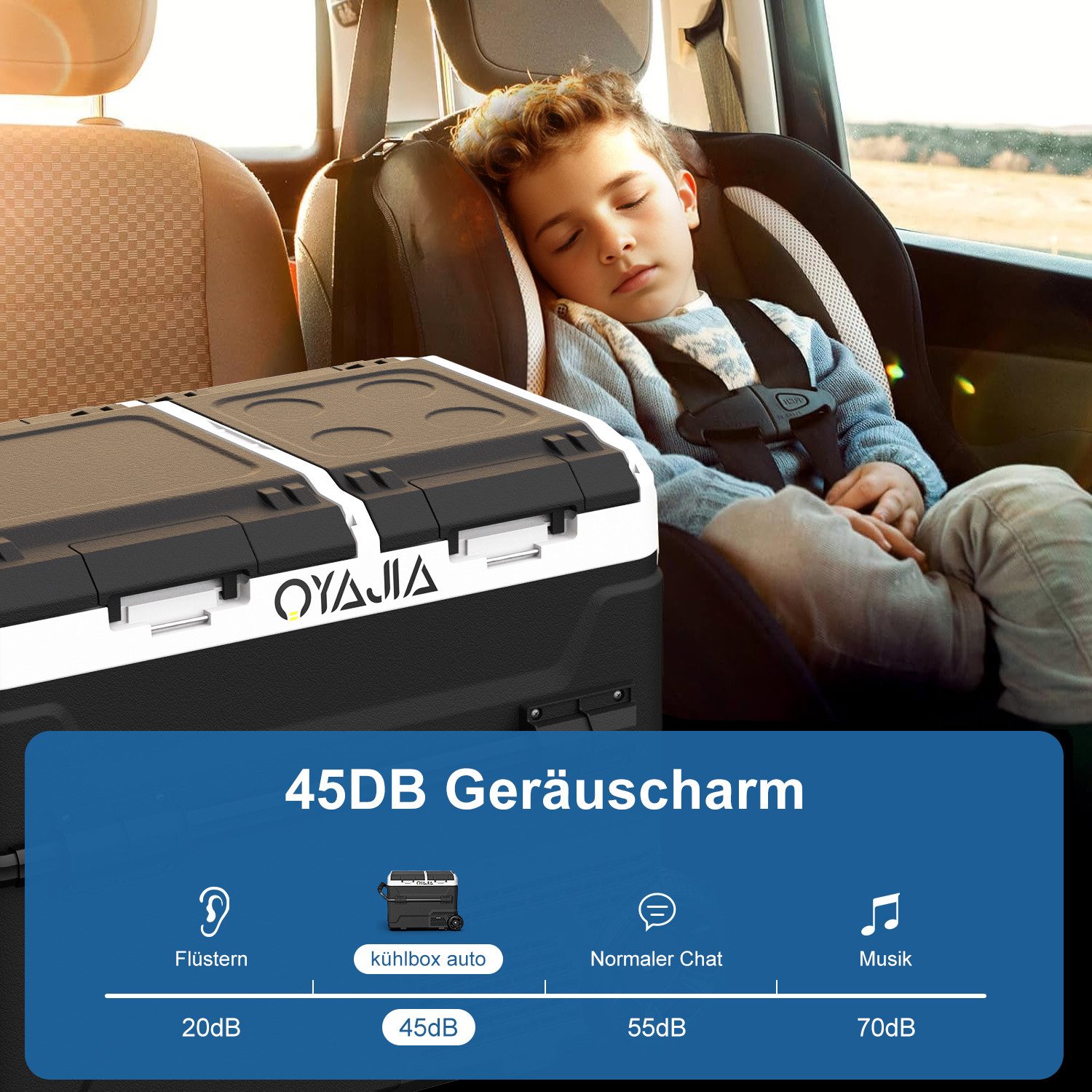 oyajia Elektrische Kühlbox Kompressor Kühlbox mit APP-Steuerung USB-Anschluss,Doppeltür Dualzonen, 55 l, Auto Kühlbox mit Rollen & Griff 12V/24V 100-240V Campin – Bild 5 von 5