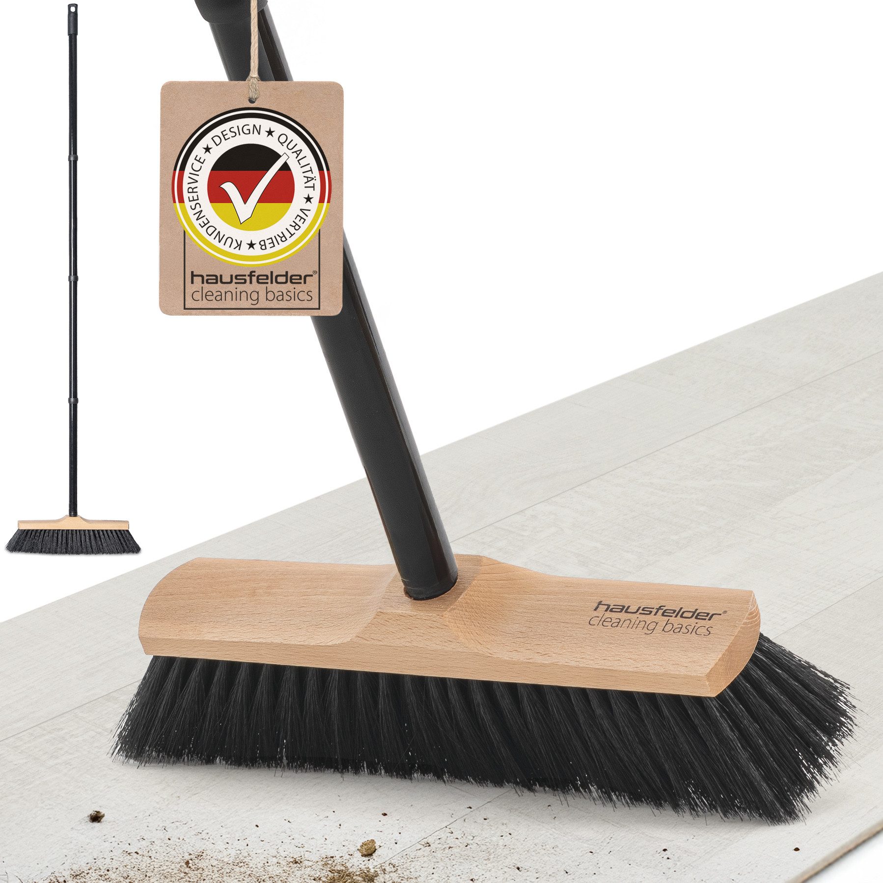 Hausfelder Staubbesen Zimmerbesen mit Stiel, Kehrbesen mit weichen Borsten (30 cm breit) (Zimmerbesen mit Metallstiel), Besen 30 cm breit, Metallstiel 4teilig mit Drehgewinde, weiche Borsten