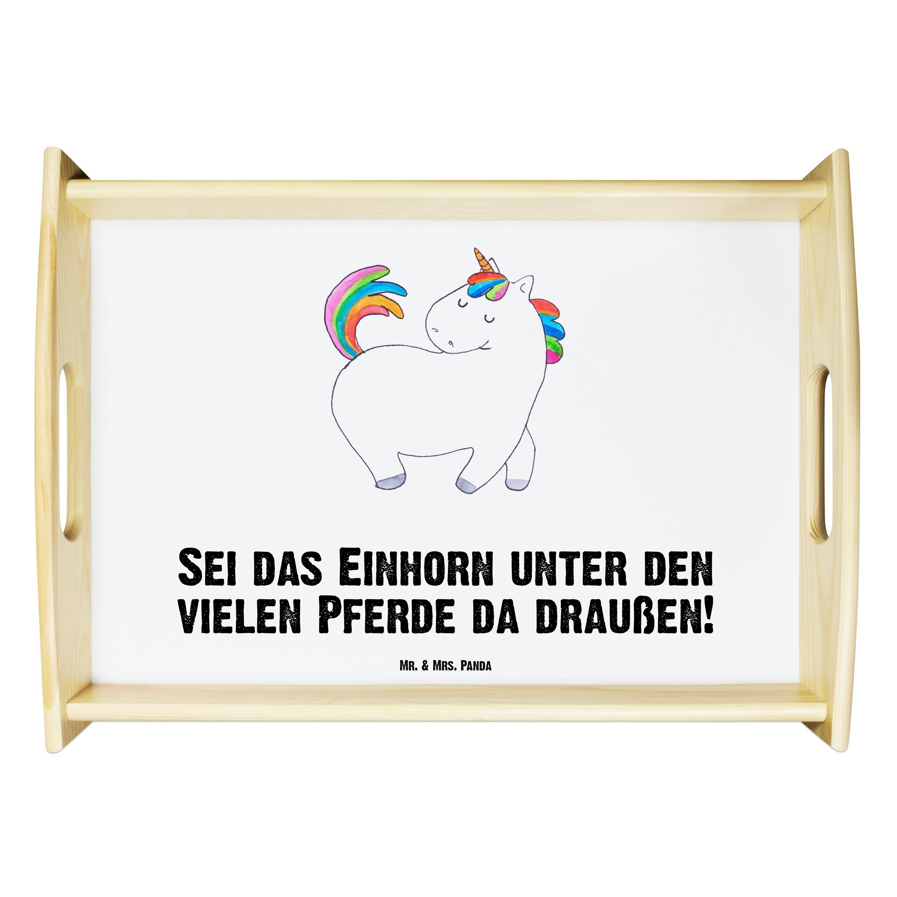 Mr. & Mrs. Panda Tablett Einhorn stolzierend - Weiß - Geschenk, Unicorn, Dekotablett, Pegasus, Echtholz lasiert, (1-tlg)