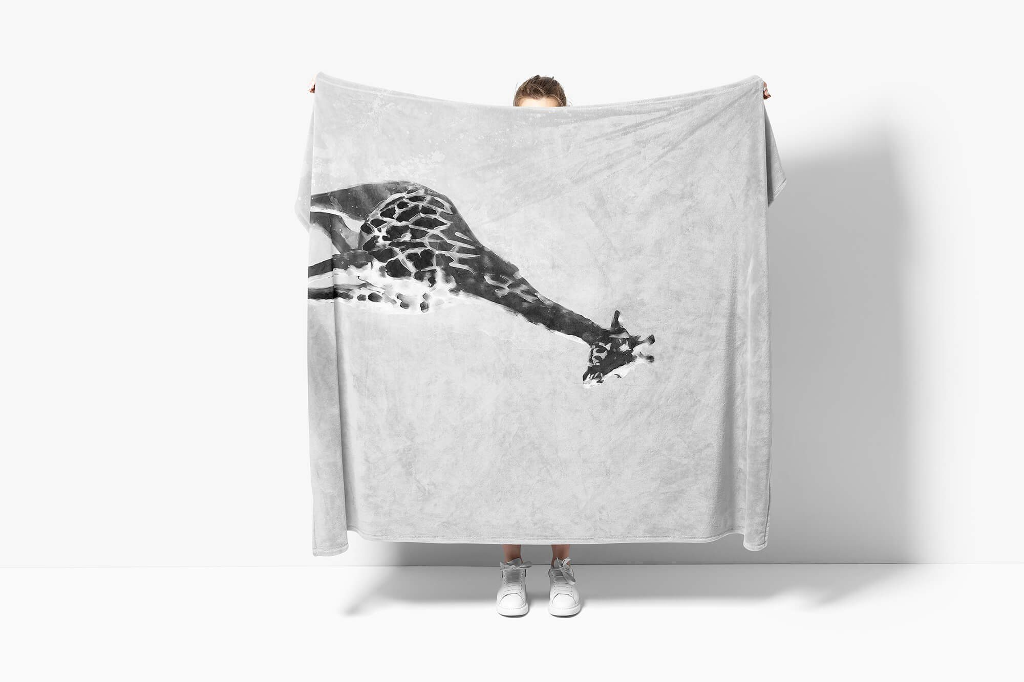 Handtuch (1-St), Art Kuscheldecke Baumwolle-Polyester-Mix Grau Giraffe Motiv, Handtücher Sinus Saunatuch Handtuch Strandhandtuch