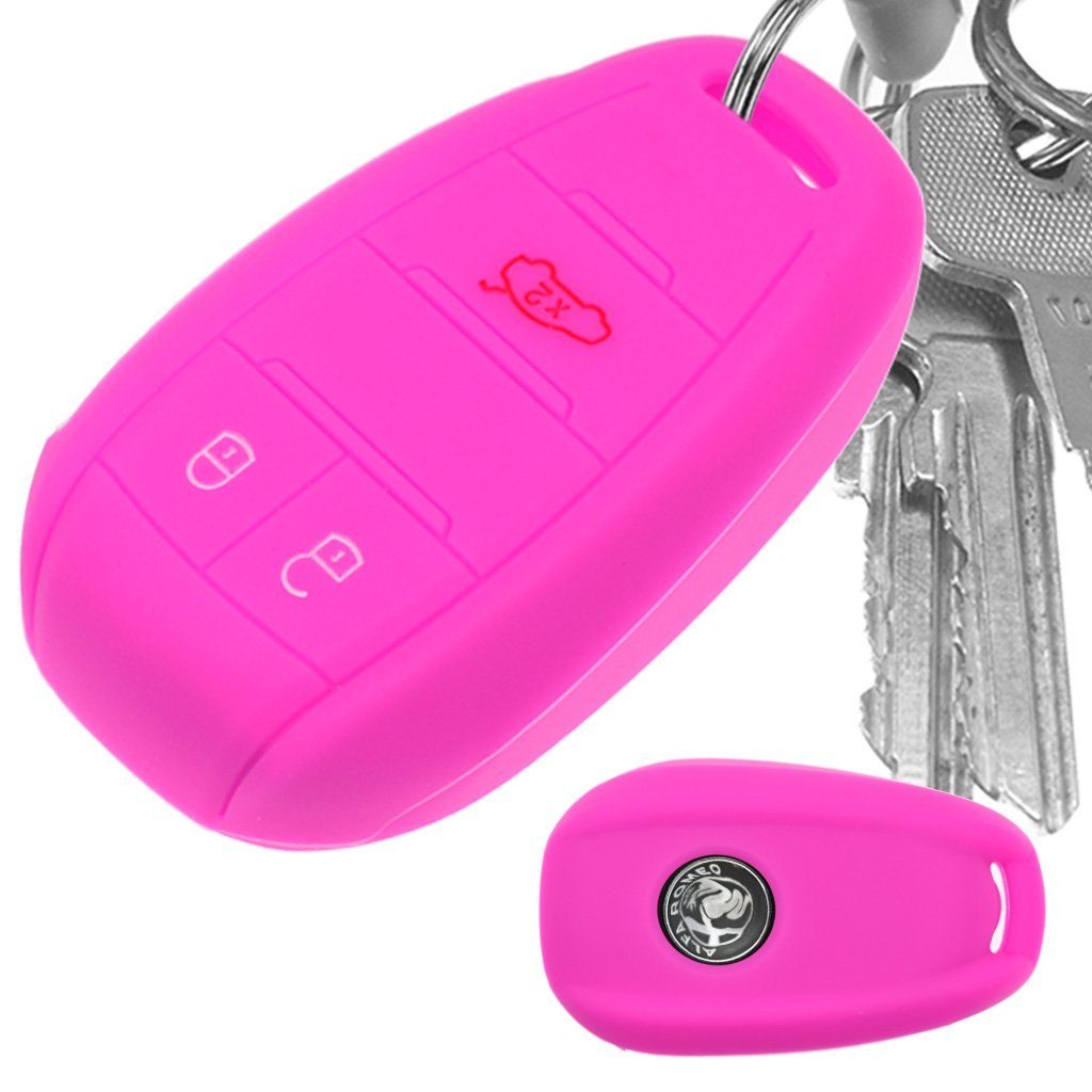 mt-key Autoschlüssel SMARTKEY ALFA für 3 Romeo Silikon Schutzhülle Schlüsseltasche Giulietta Softcase KEYLESS Stelvio Giulia Pink, Tasten