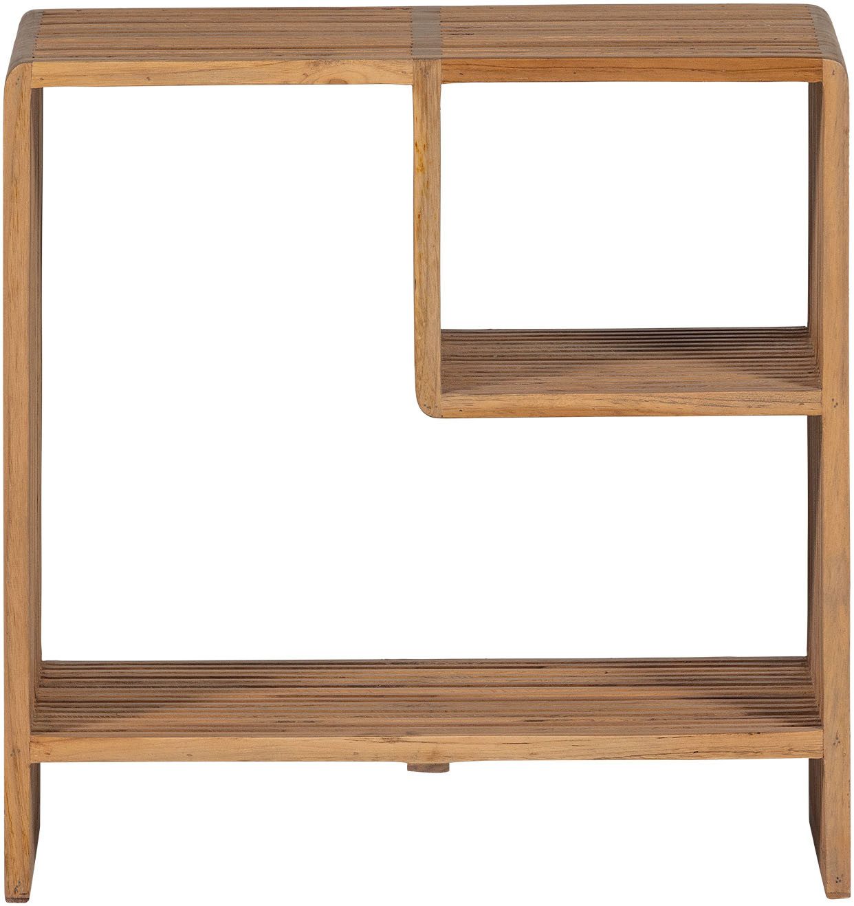 WOOOD Beistelltisch Jasmijn aus recyceltem Teakholz mit zusätzlichem Fach 55x30x55 cm, Organische Formgebung, zusätzliches Fach, vormontiert geliefert