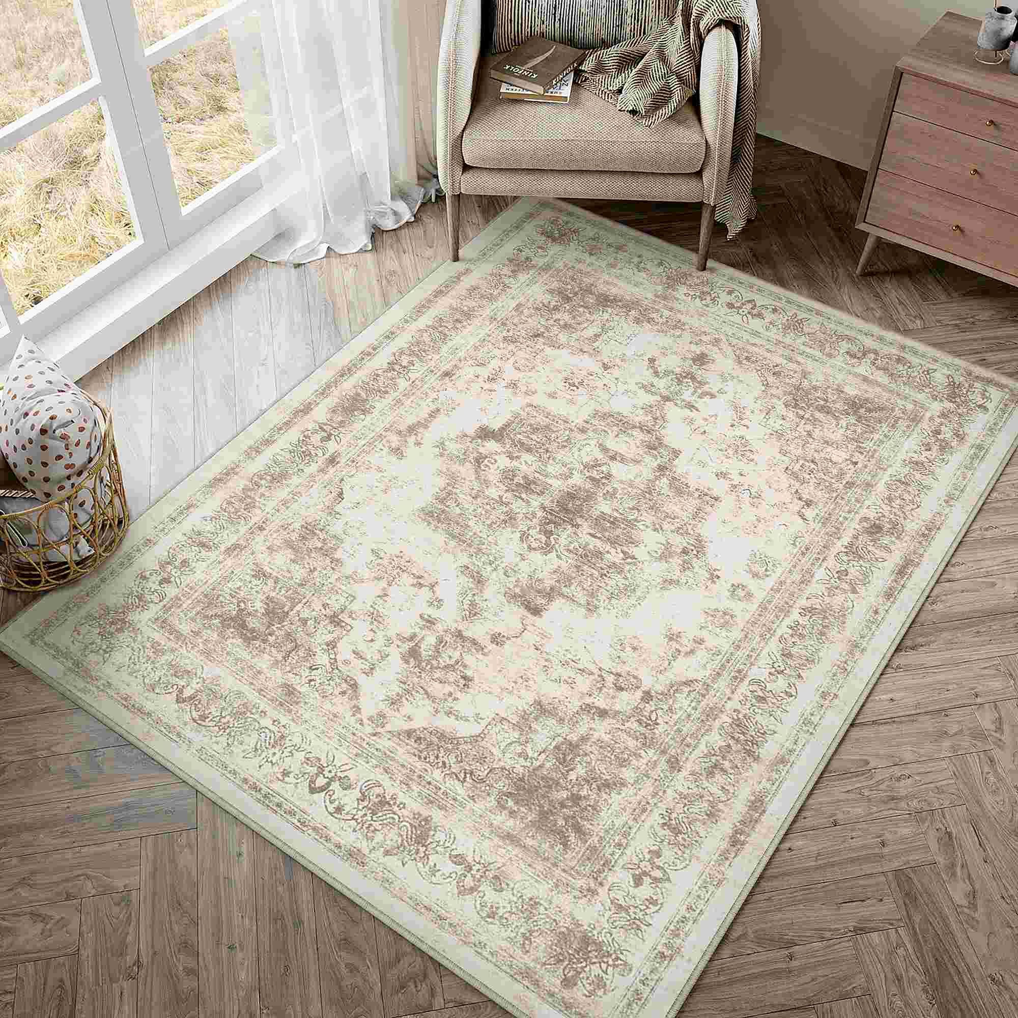 PURECOZY Teppich Wohnzimmerteppich, rutschfester Teppich, waschbar, rechteckig, Höhe: 6.1 mm, für Wohnzimmer, Vintage, rutschfest, 80x150cm