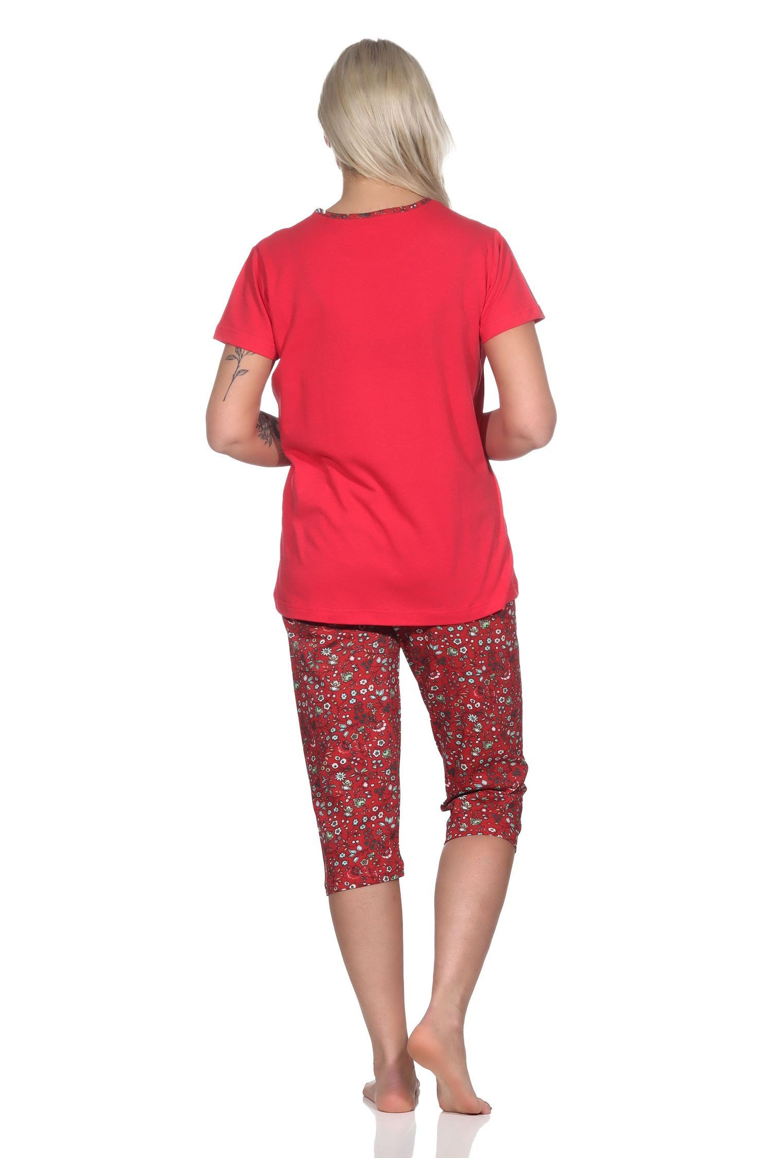 Normann Pyjama Lässiger Damen Capri Pyjama mit Allover-Muster und Frontprint – Bild 4 von 5