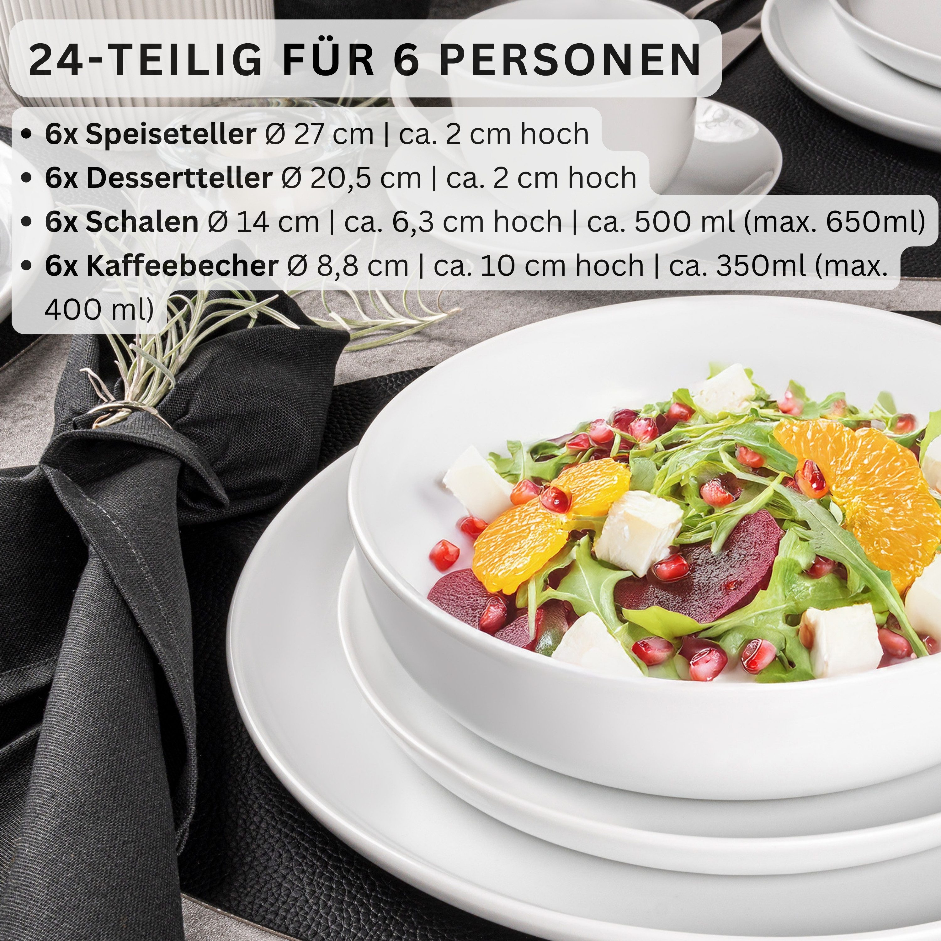 SÄNGER Tafelservice Marlo Geschirrset (24-tlg), 6 Personen, Porzellan, Marlo Kombiservice, erweiterbar, Weiß, Premium Collection – Bild 2 von 5