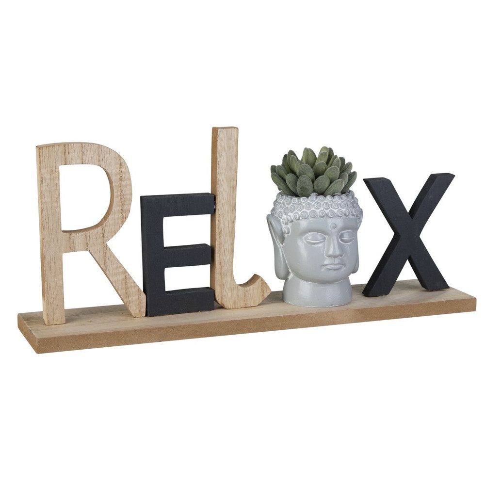 MICA Dekoobjekt Schriftzug - Relax - mit Kunstblume - ca. 38 x 8 x 16 cm