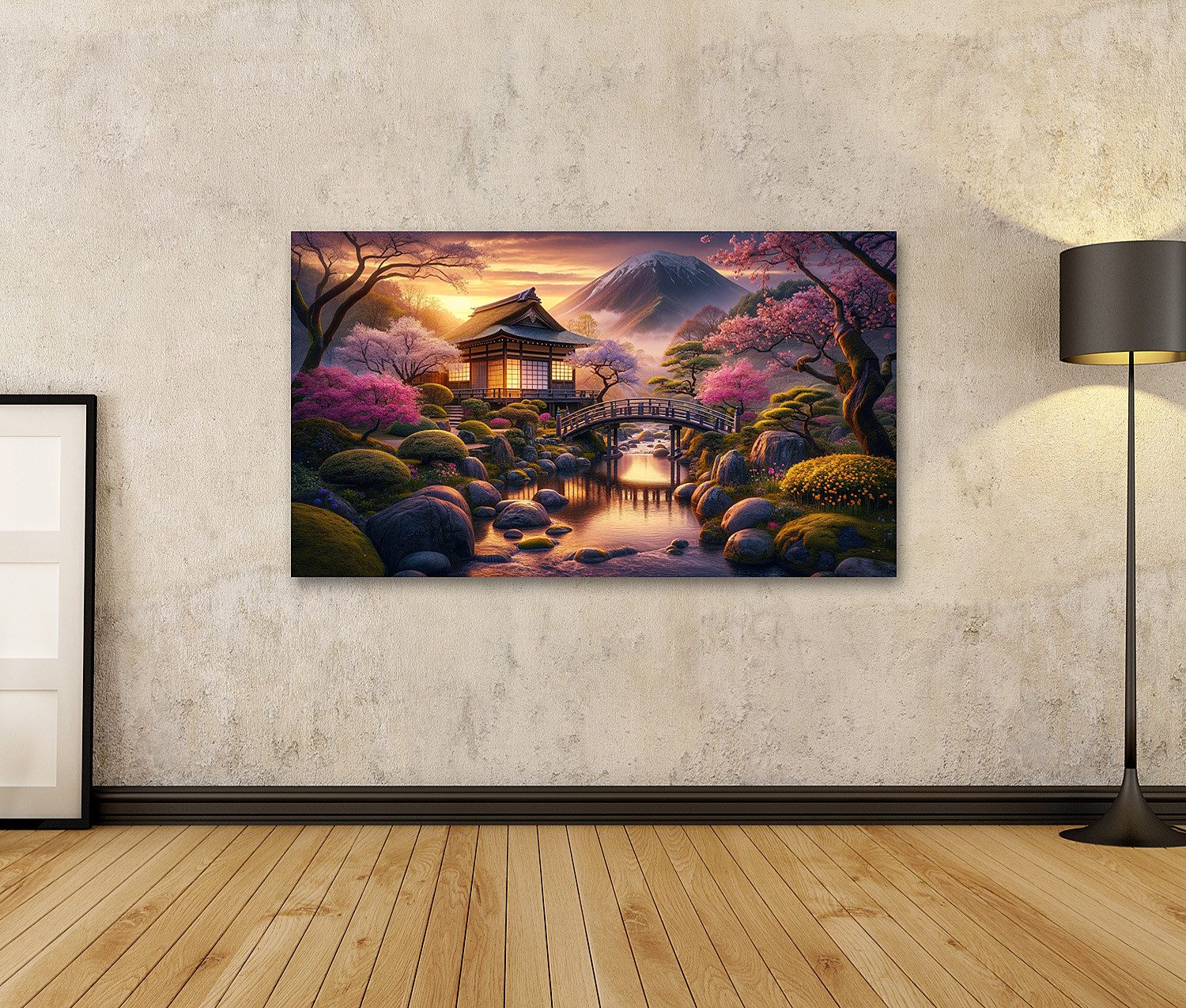 islandburner Leinwandbild Japanischer Garten Dämmerung hyper-realistisch – Bild 2 von 3