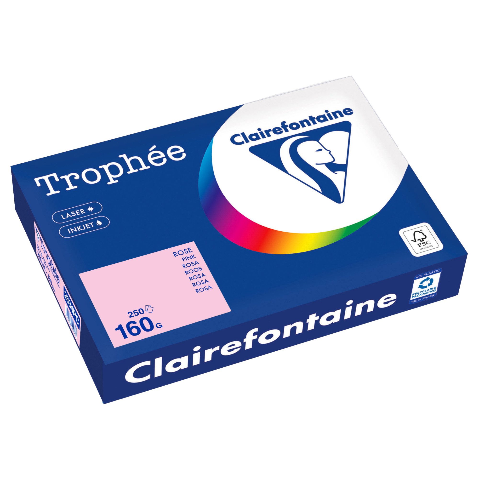 CLAIREFONTAINE Kopierpapier Kopierpapier 2634PC A4 160g rosa 250 Blatt Packung mit 4 Stück