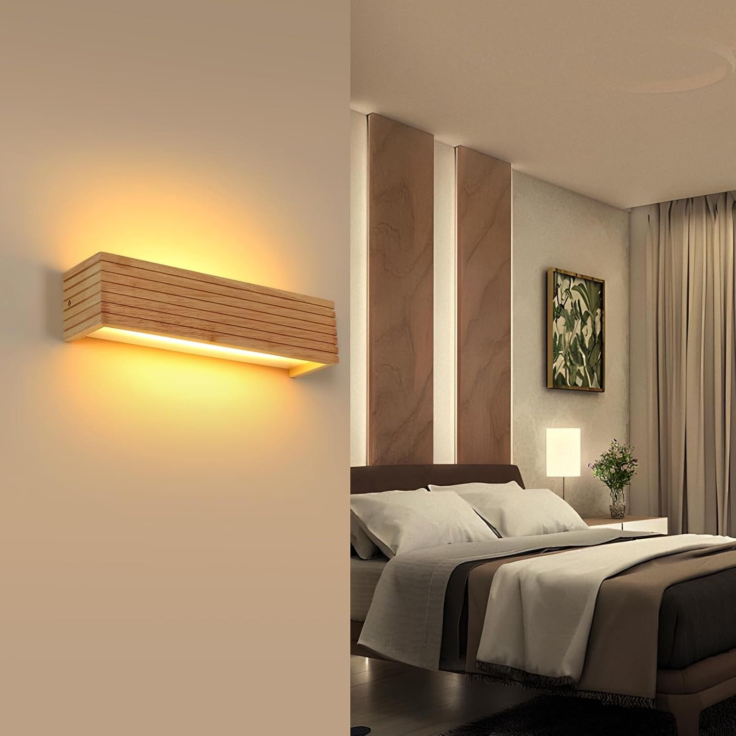Riserva LED Spiegelleuchte LED Wandleuchte Holzoptik 34,5cm Warmweiß 3000K Flurlampe, LED wechselbar