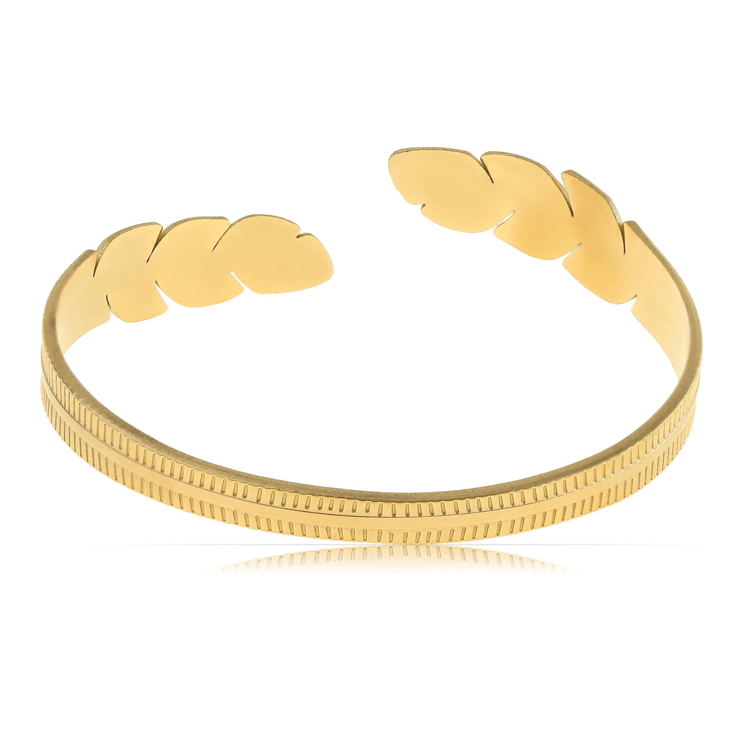 Made by Nami Armreif Feder Gold Damen Boho Schmuck aus Chirurgischem Edelstahl 316, Verstellbar Wasserfester Schmuck