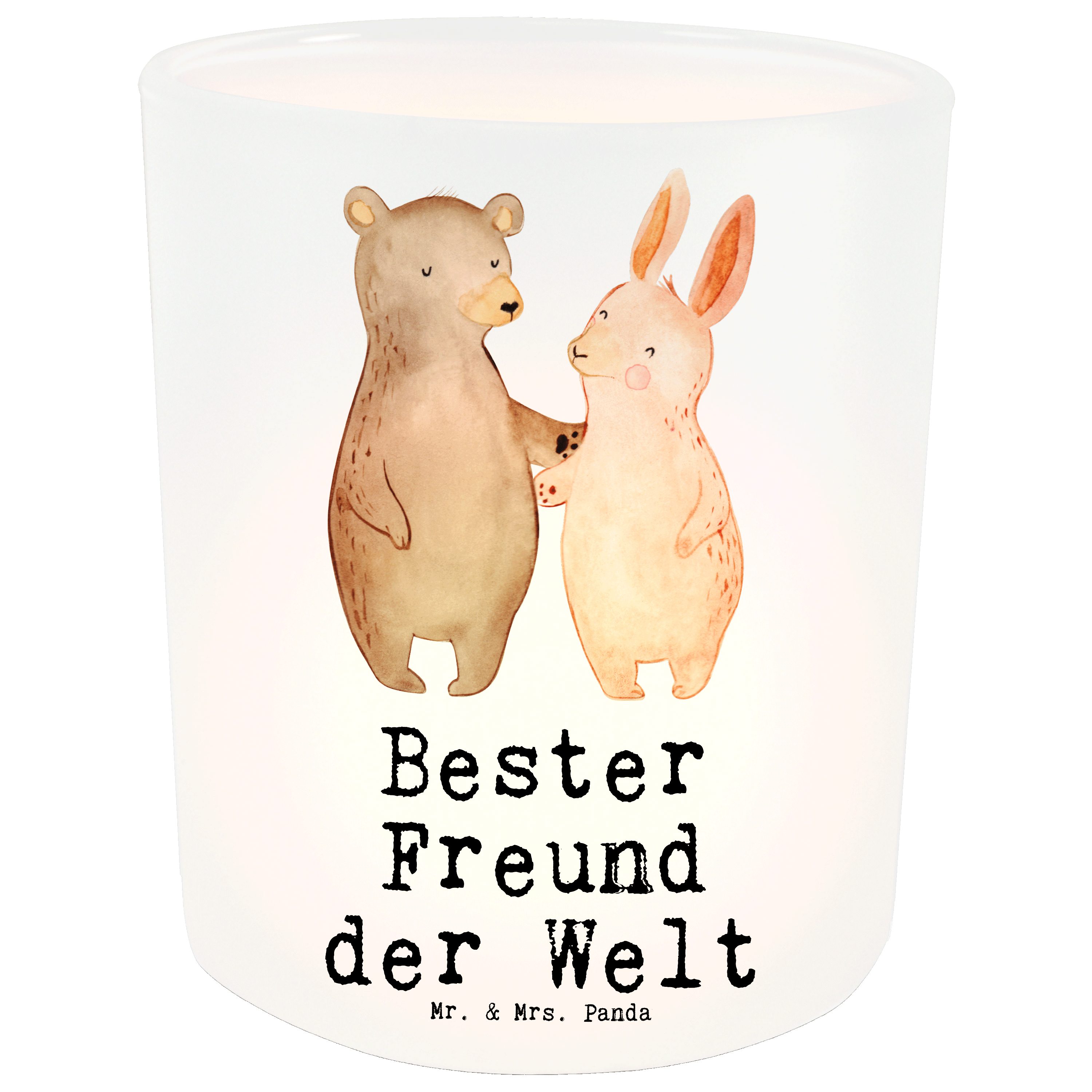 Mr. & Mrs. Panda Windlicht Hase Bester Freund der Welt - Transparent - Geschenk, Geburtstag, Tee (1 St)