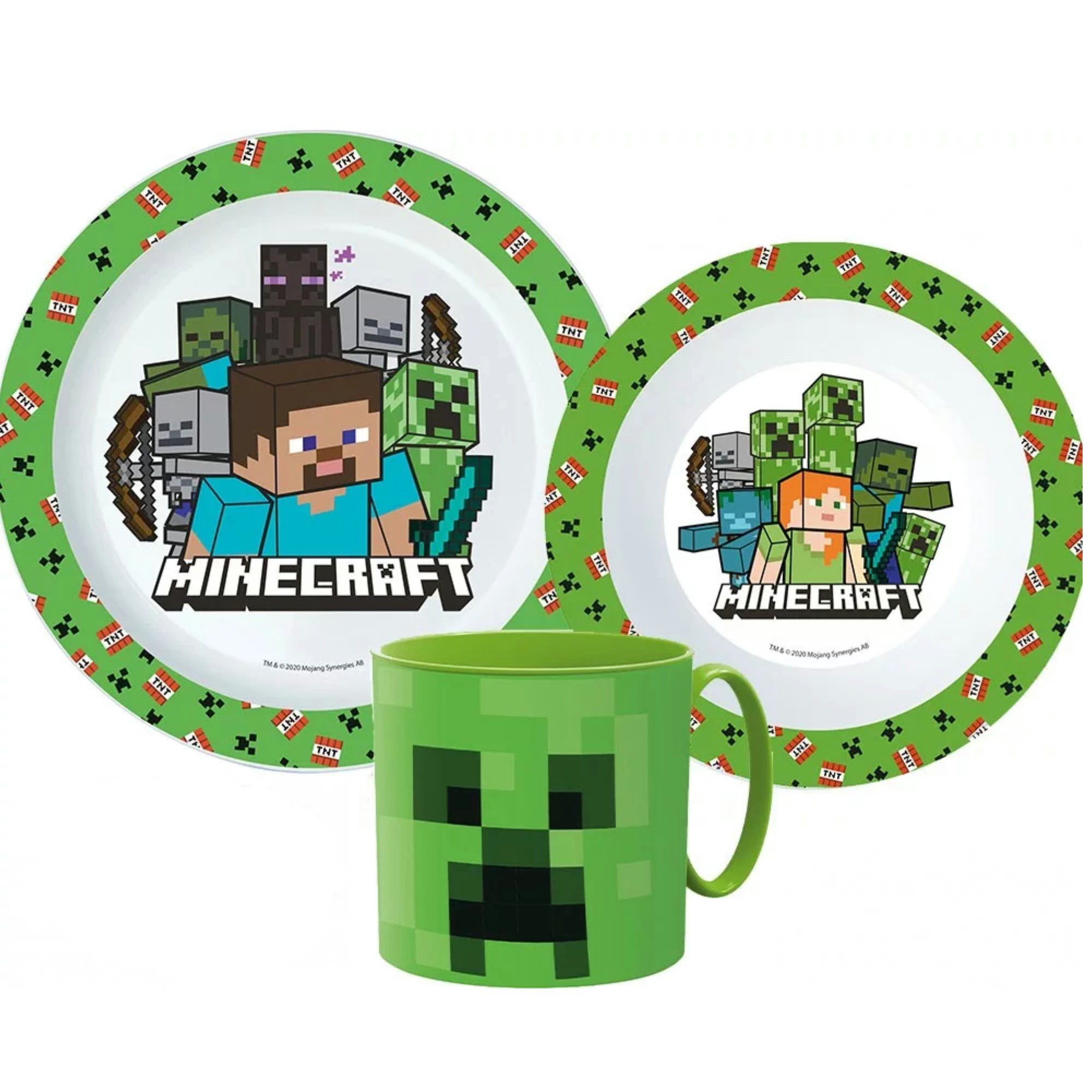 Minecraft Frühstücks-Geschirrset Minecraft Creeper 3 teiliges Kinder Geschirr Set (3-tlg), Kunststoff