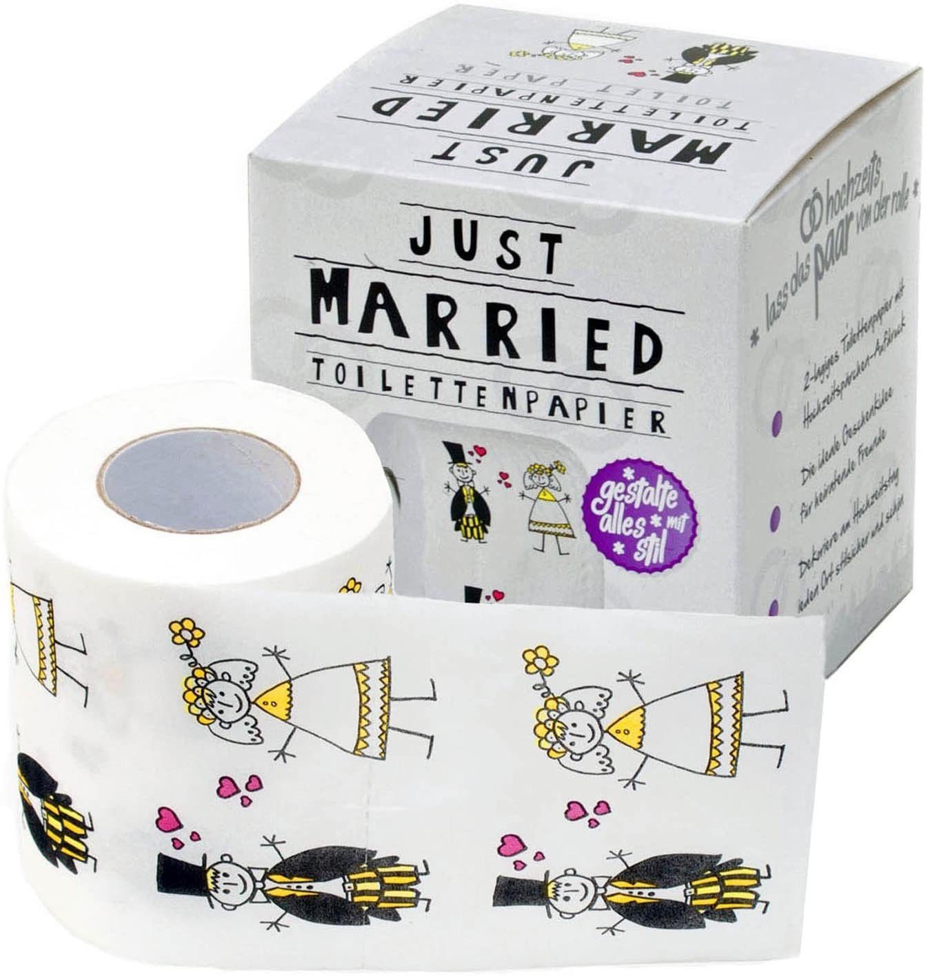 Goods+Gadgets Papierdekoration Just Married Toilettenpapier, Witziges Klopapier Fun WC Hochzeits-Geschenk
