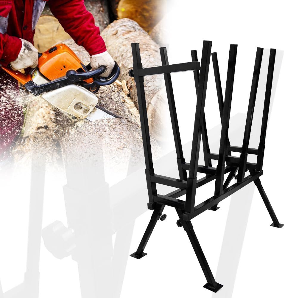 FIVMEN Sägebock Stahl Holzständer Brennholz Sägehilfe 400kg Belastbar 77x53x102cm, für Kaminbesteck, Holzlager Innenkamine, Outdoor Anzündwerkzeuge