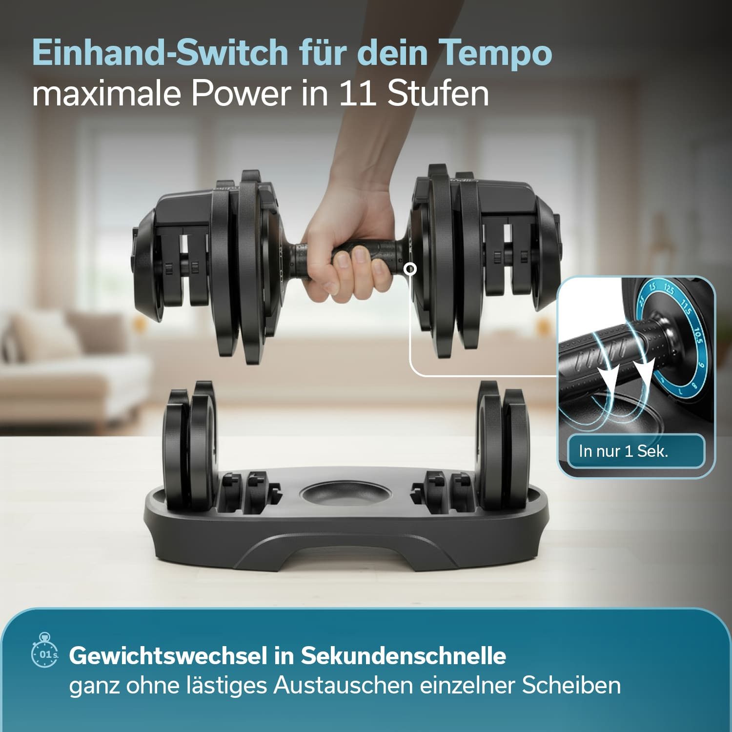 Skandika Hantel verstellbar, Paino, 11 Stufen, 1,5 bis 12,5 kg, All-in-One Design, (Für Einsteiger und Fortgeschrittene), Schneller Gewichte Wechsel, Kompakt, Verstellbare Hanteln für Zuhause