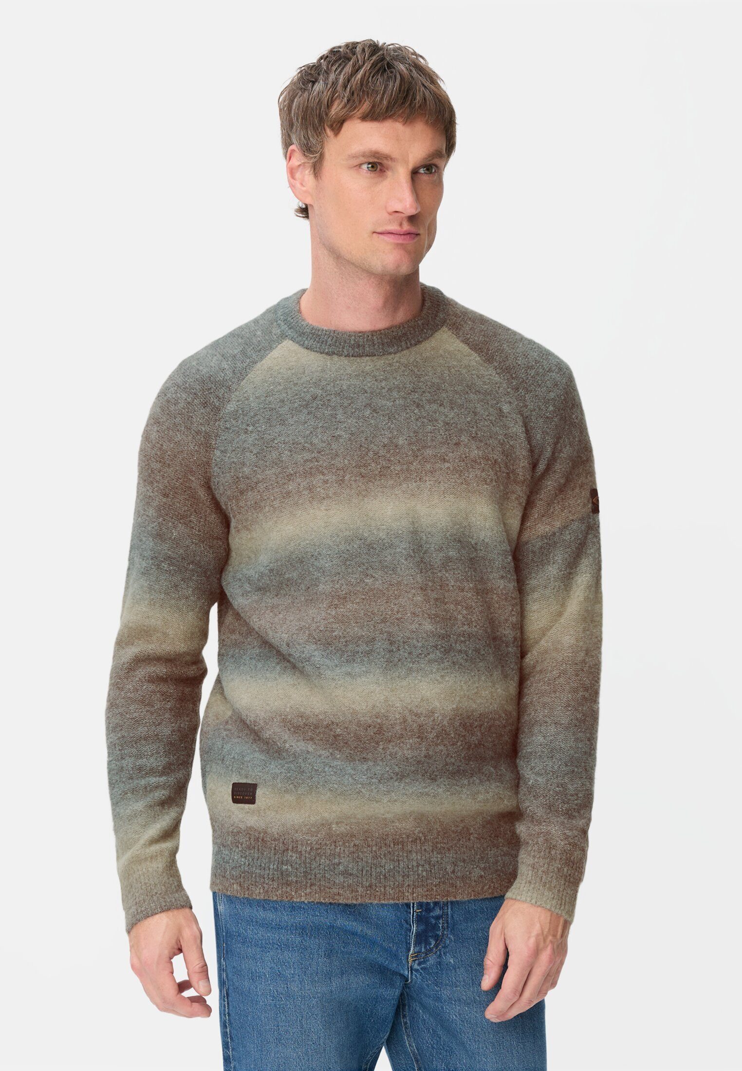 camel active Strickpullover mit Raglanärmeln Langarm Markenlogo